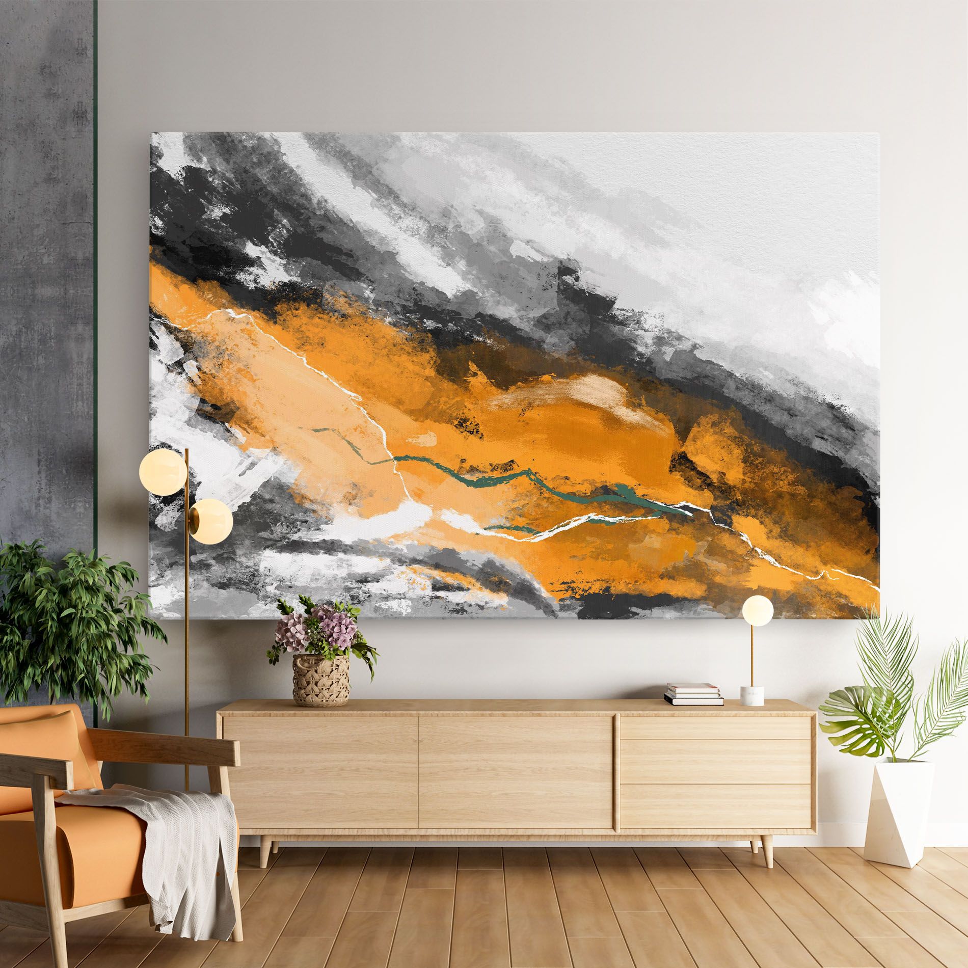 Tablou Canvas Orange Painting River mockup 9