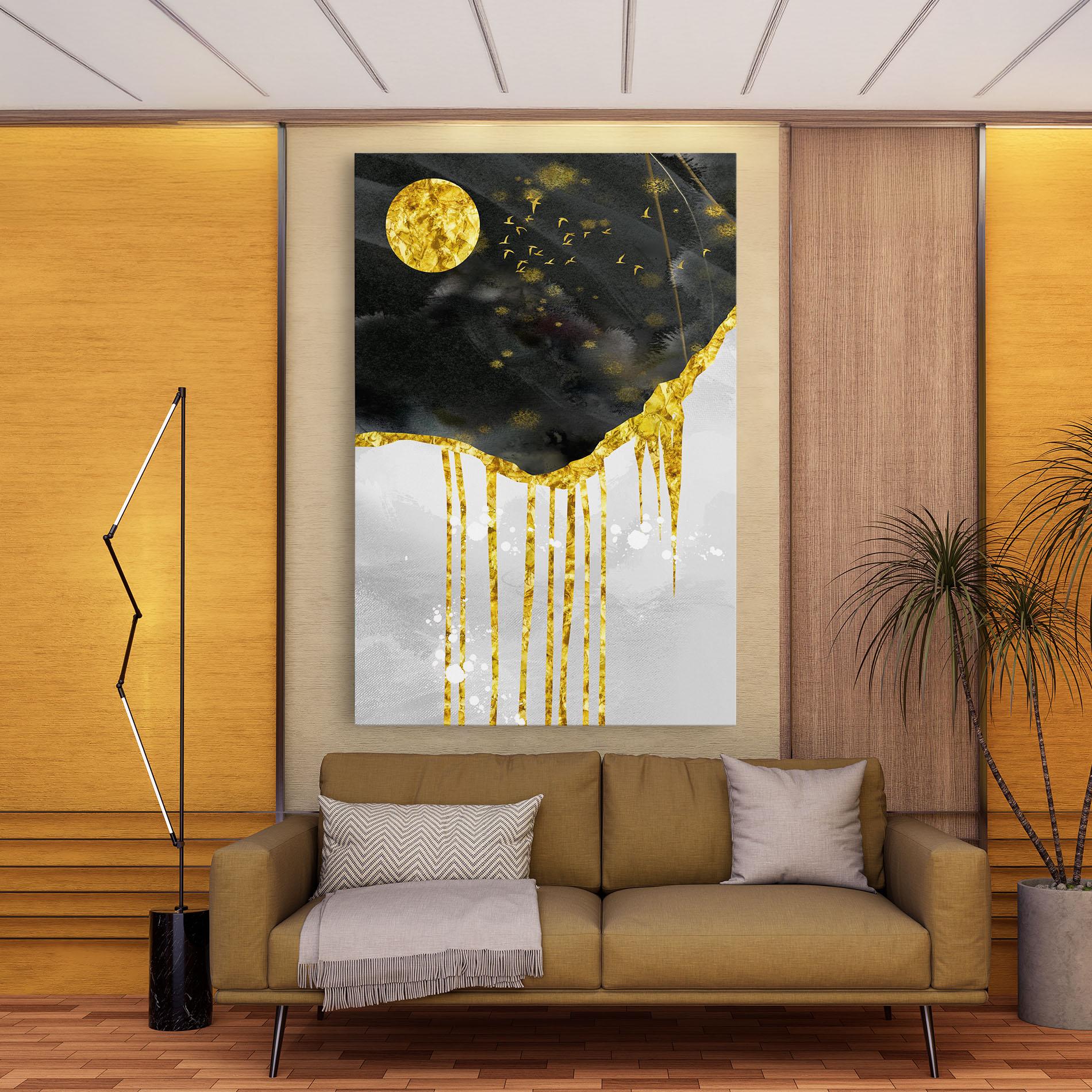 Tablou Canvas Gold Moon And Birds mockup 9