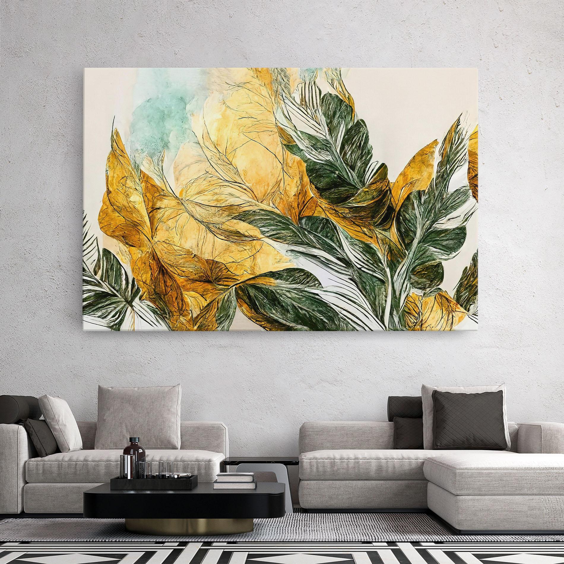 Tablou Canvas Gold And Green Leafes mockup 2