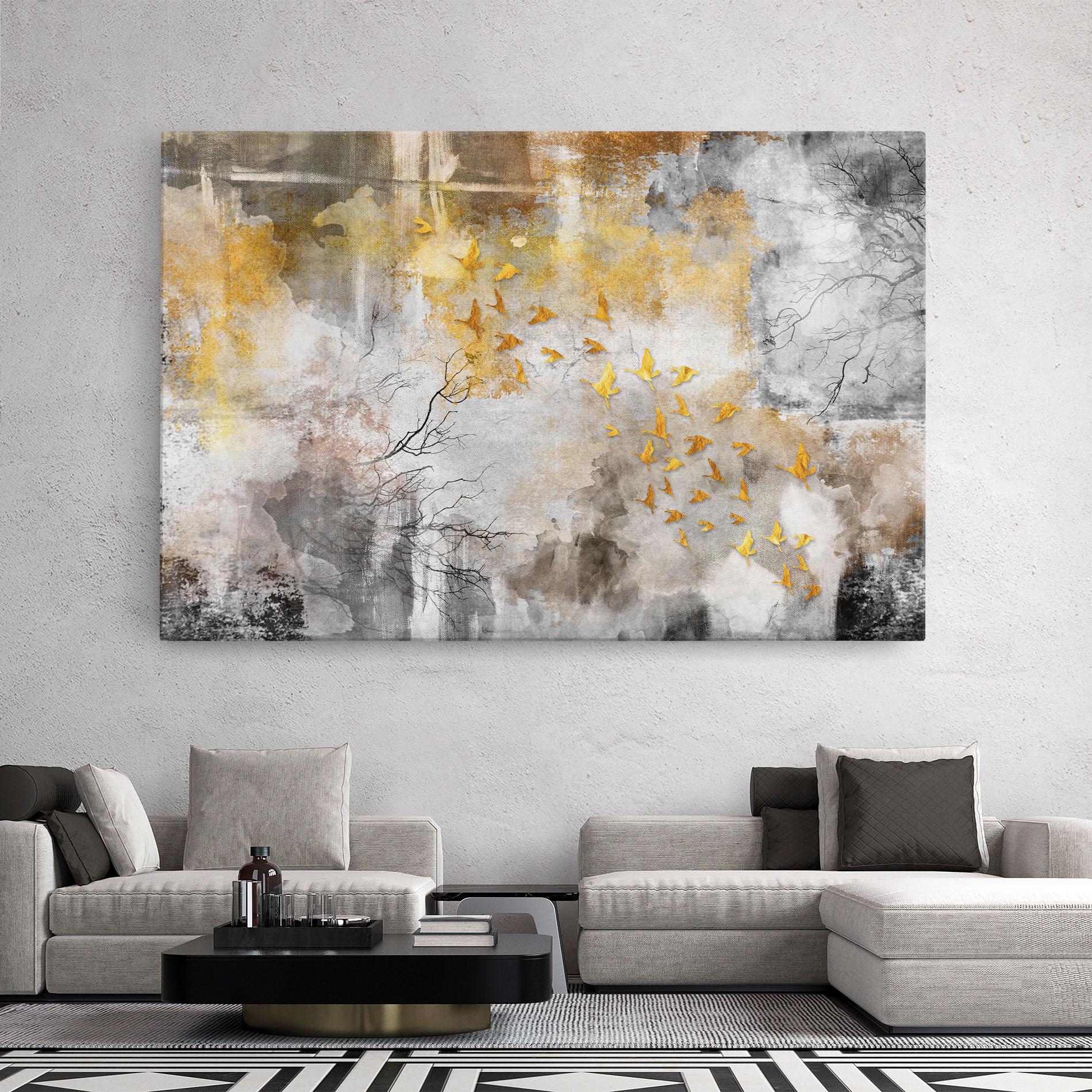 Tablou Canvas Gold Birds Flying mockup 2