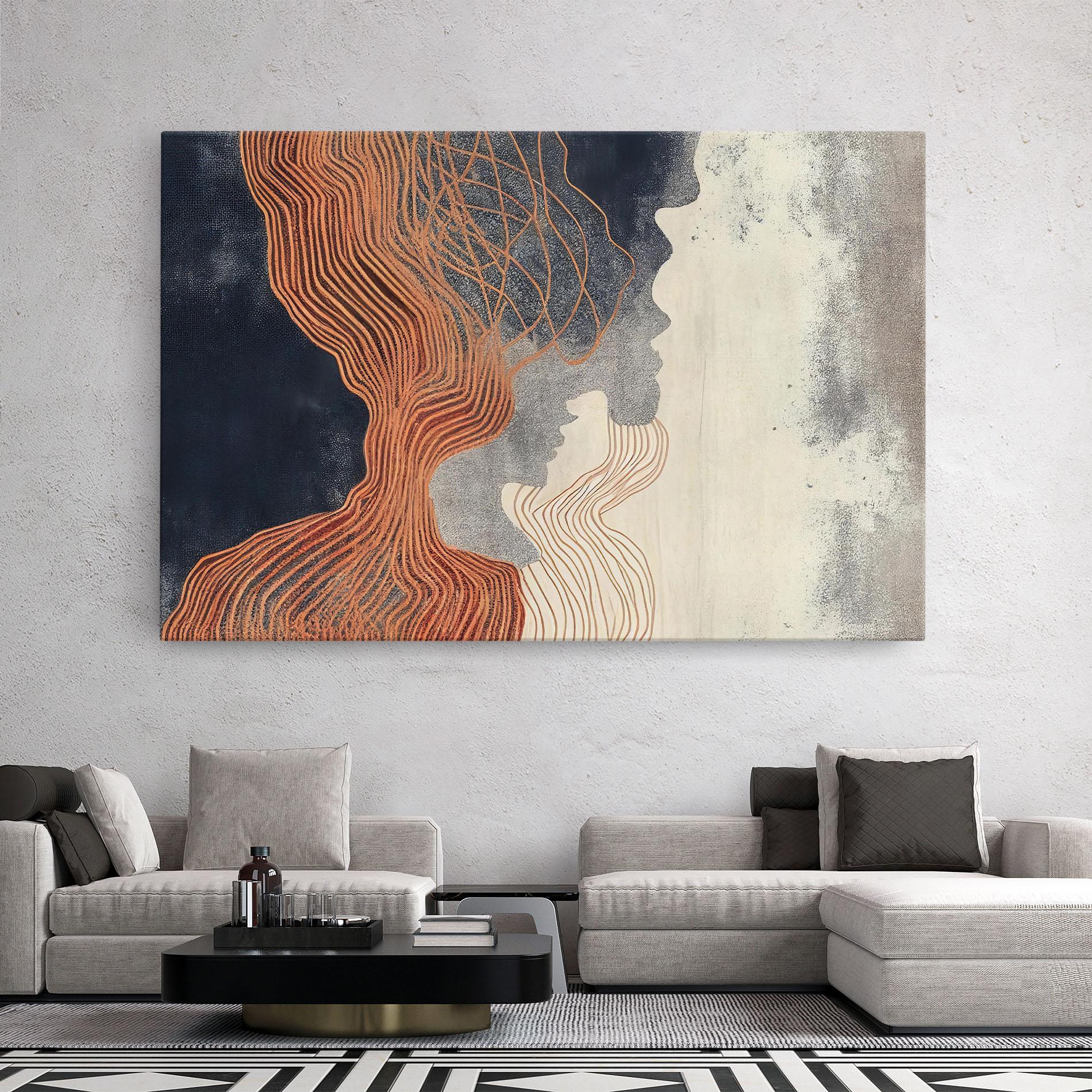 Tablou Canvas Orange Lines On Blue mockup 2