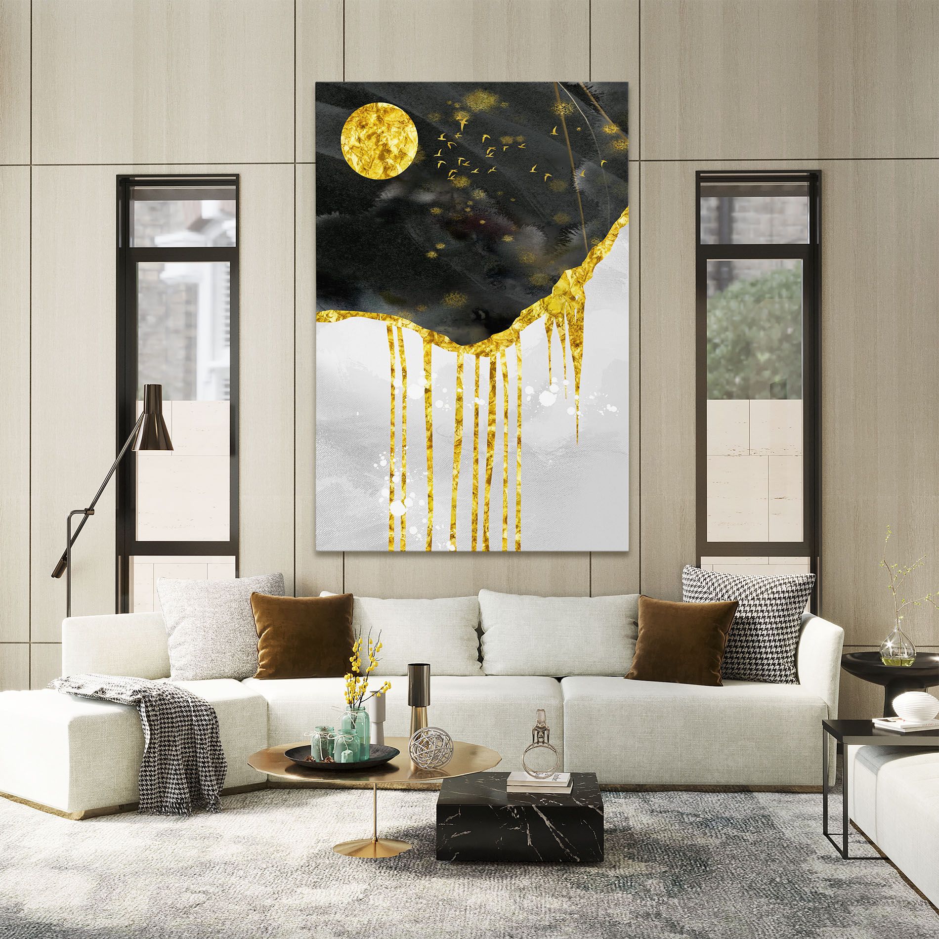 Gold Moon And Birds mockup 2