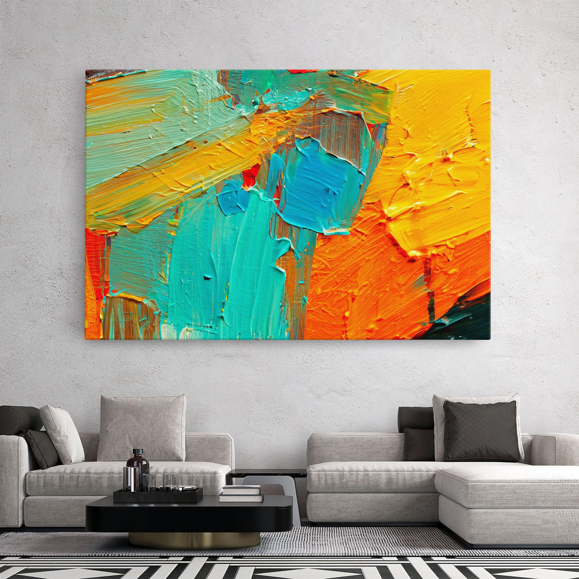 Tablou Canvas Orange Blue Painting mockup 2