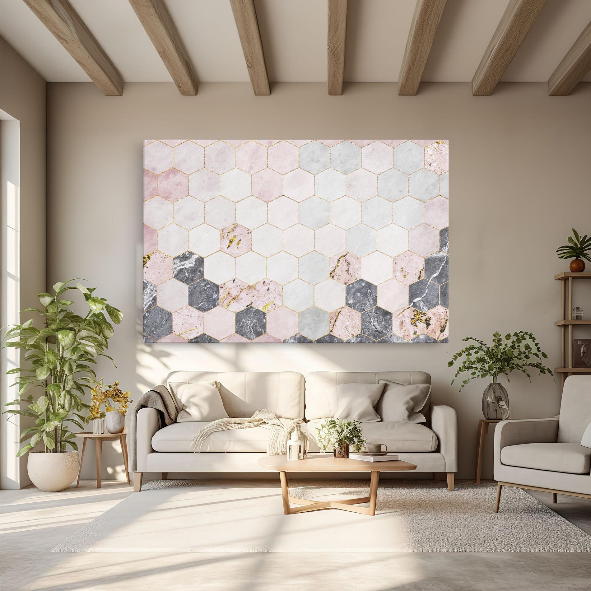 Tablou Canvas Grey Pink Hexagon mockup 6