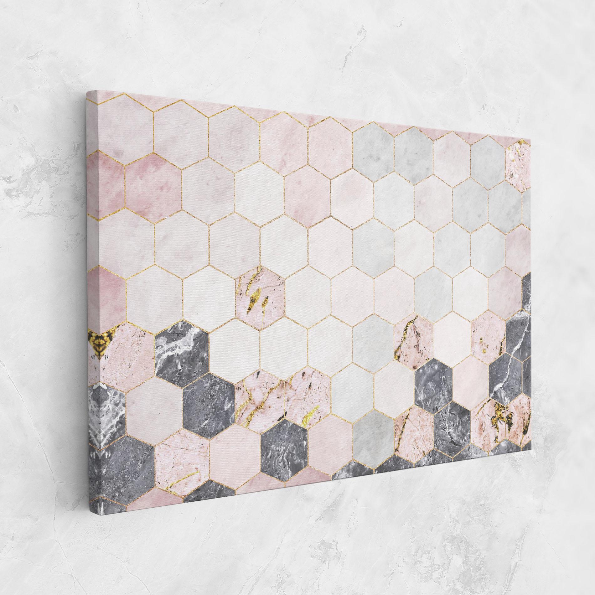 Tablou Canvas Grey Pink Hexagon mockup 1