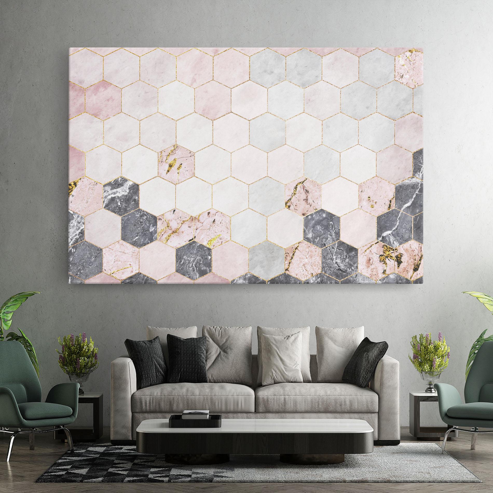 Tablou Canvas Grey Pink Hexagon mockup 7