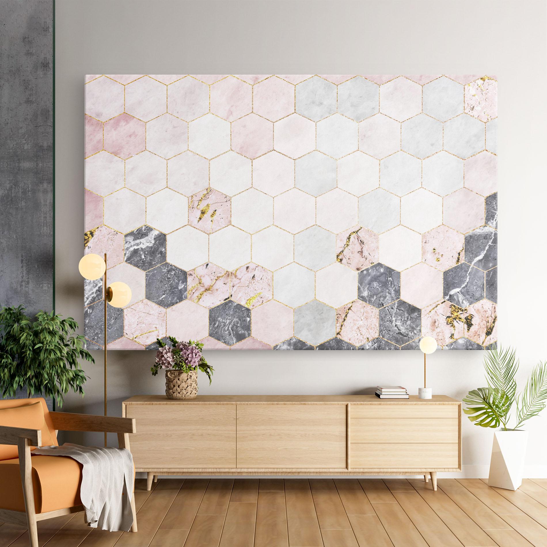 Tablou Canvas Grey Pink Hexagon mockup 9