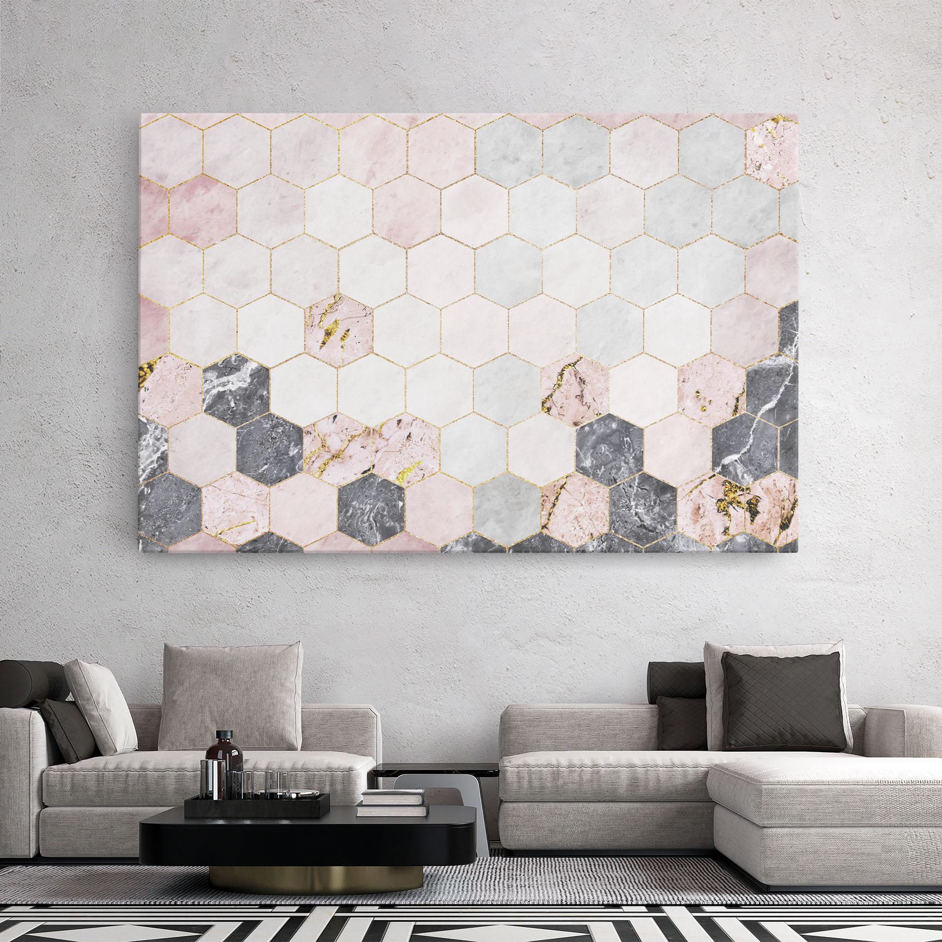 Tablou Canvas Grey Pink Hexagon mockup 2
