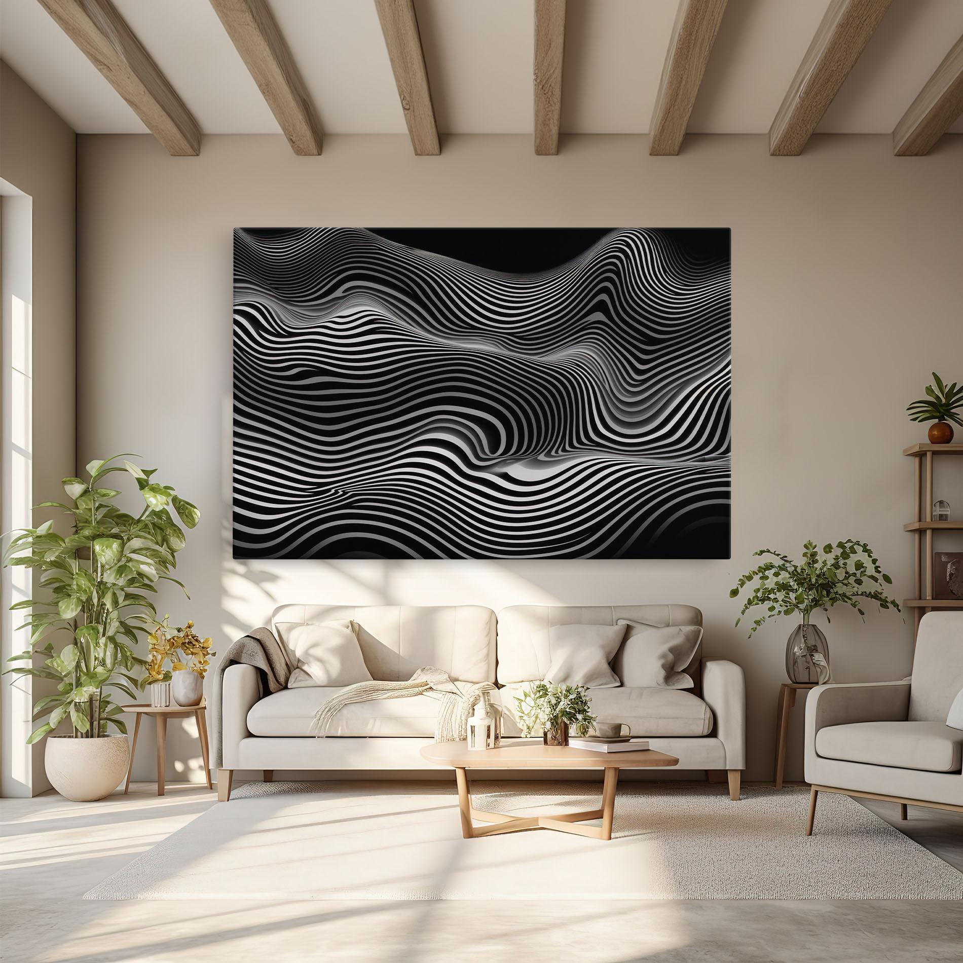 Tablou Canvas White Black Lines Wave mockup 6