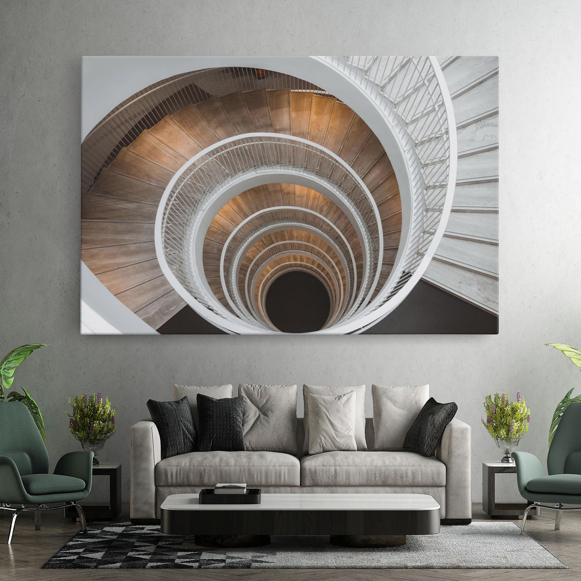 Tablou Canvas White Spiral Stairs mockup 7