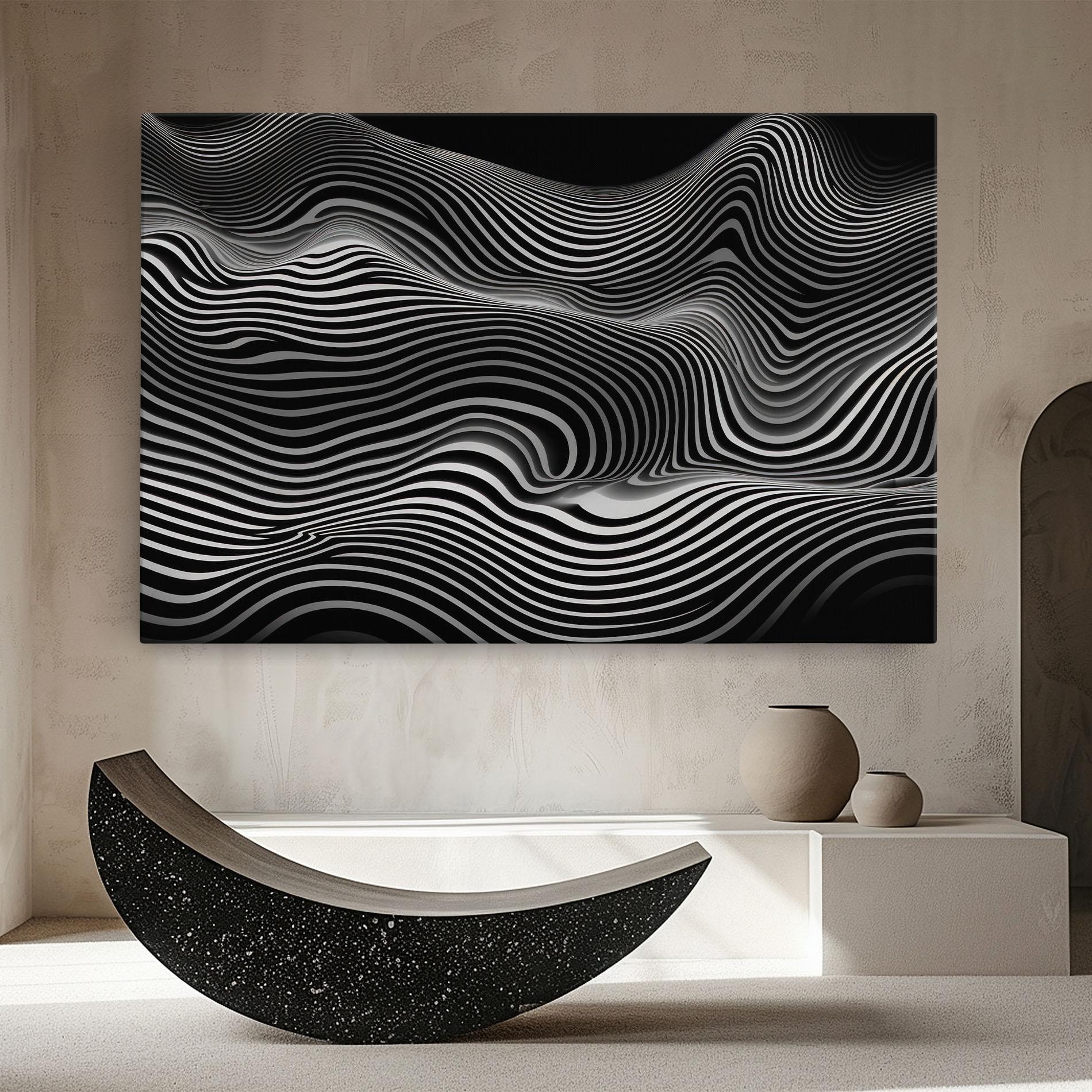 Tablou Canvas White Black Lines Wave mockup 8