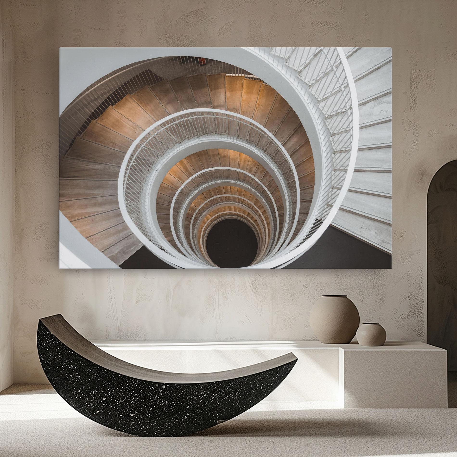 Tablou Canvas White Spiral Stairs mockup 8