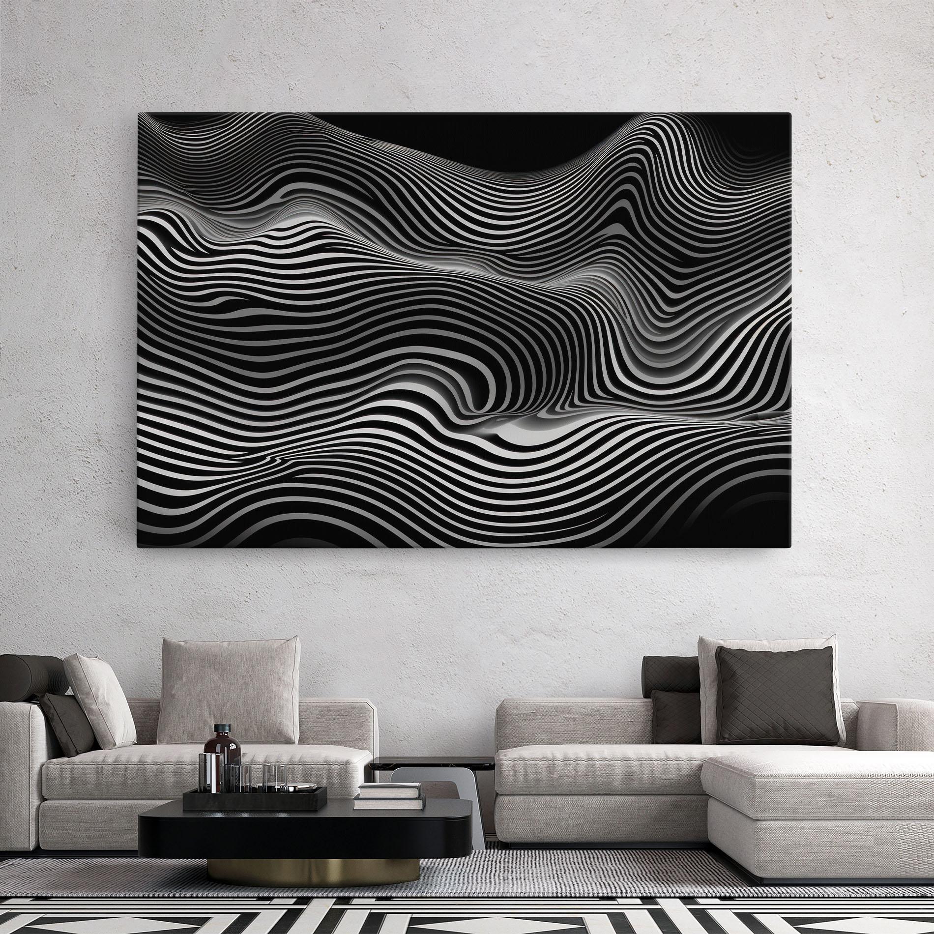 Tablou Canvas White Black Lines Wave mockup 2