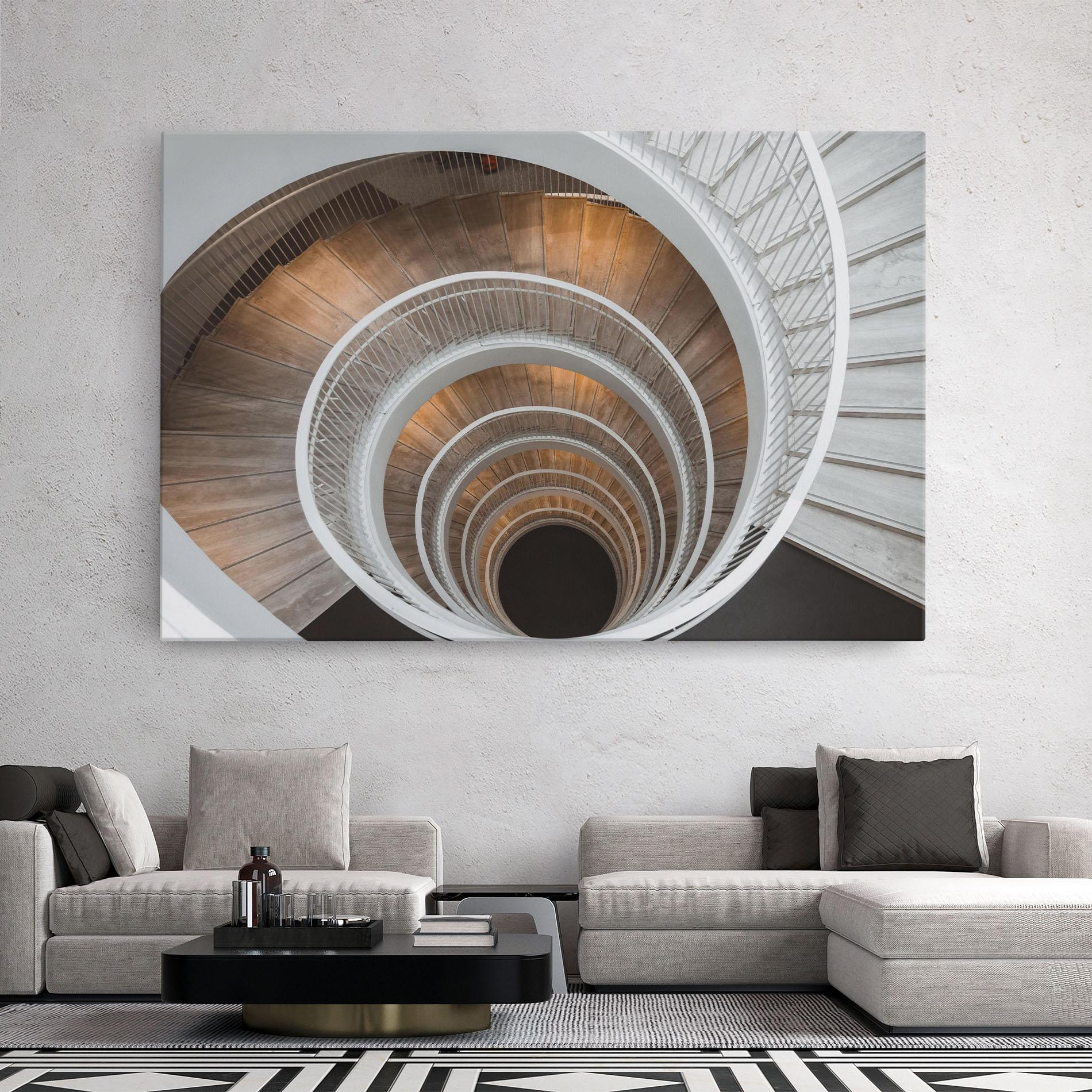 Tablou Canvas White Spiral Stairs mockup 2