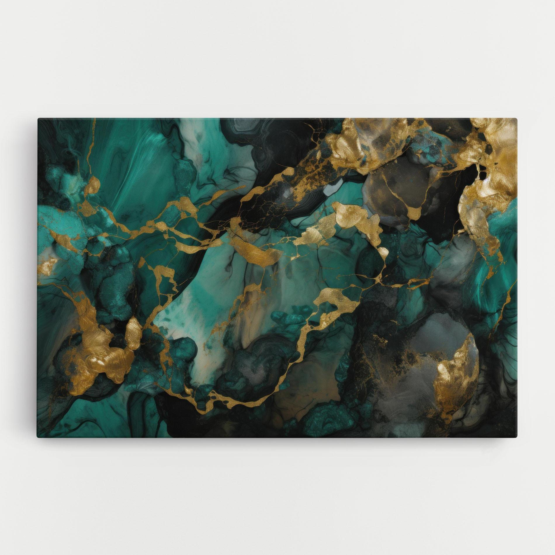 Tablou Canvas Dark Green Golden Marble mockup 0