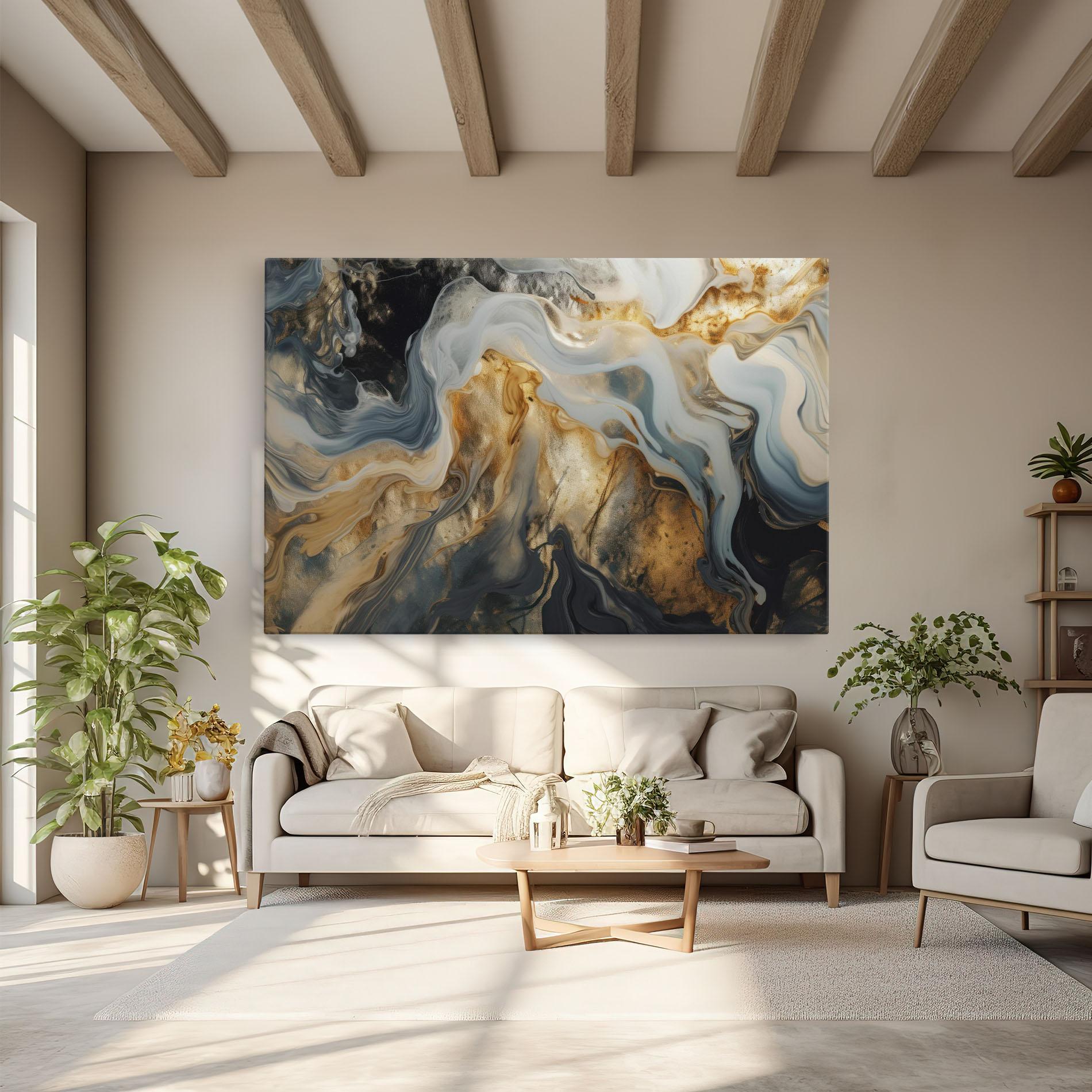 Tablou Canvas Grey Gold Liquid Marble mockup 6