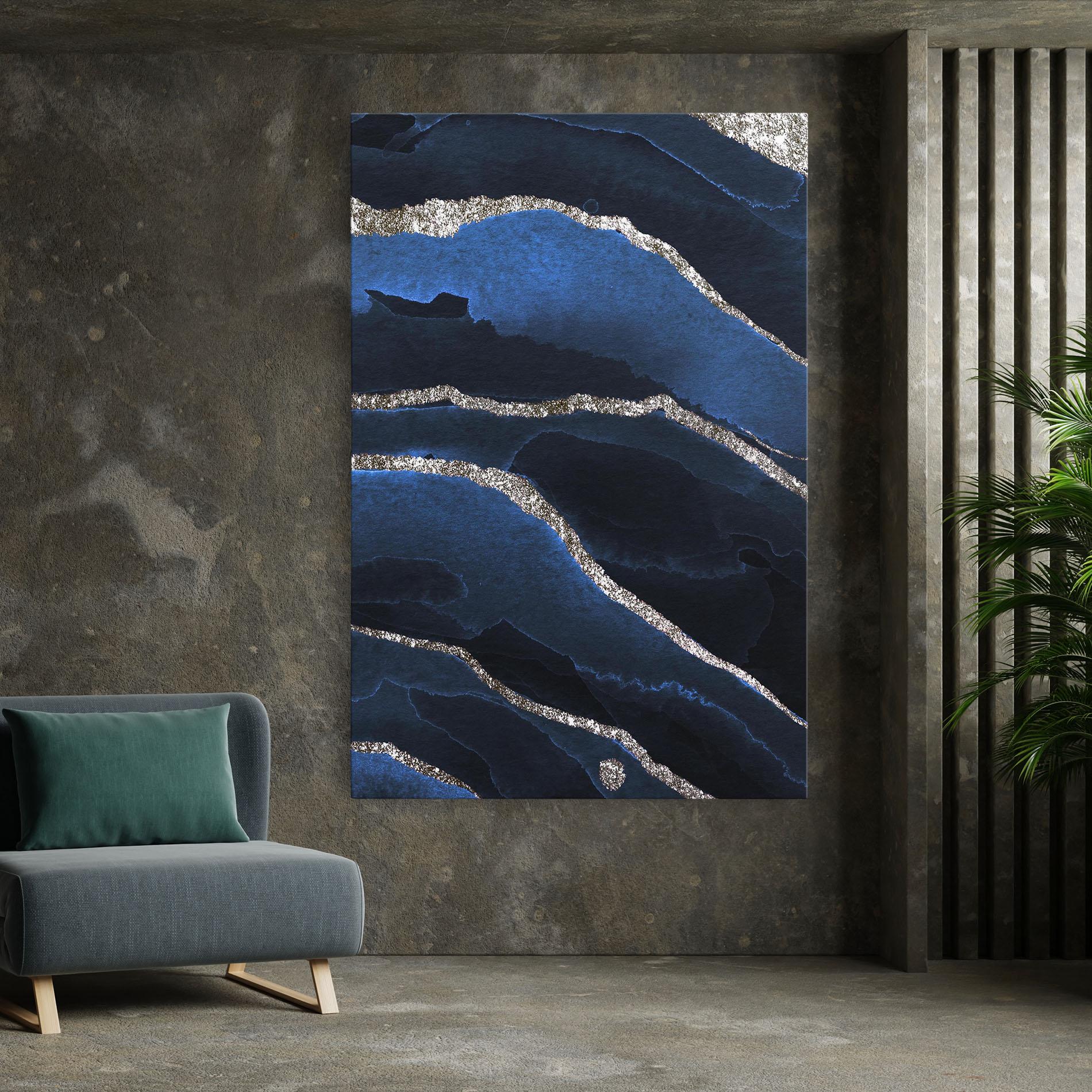 Tablou Canvas Golden Lines With Blue mockup 7