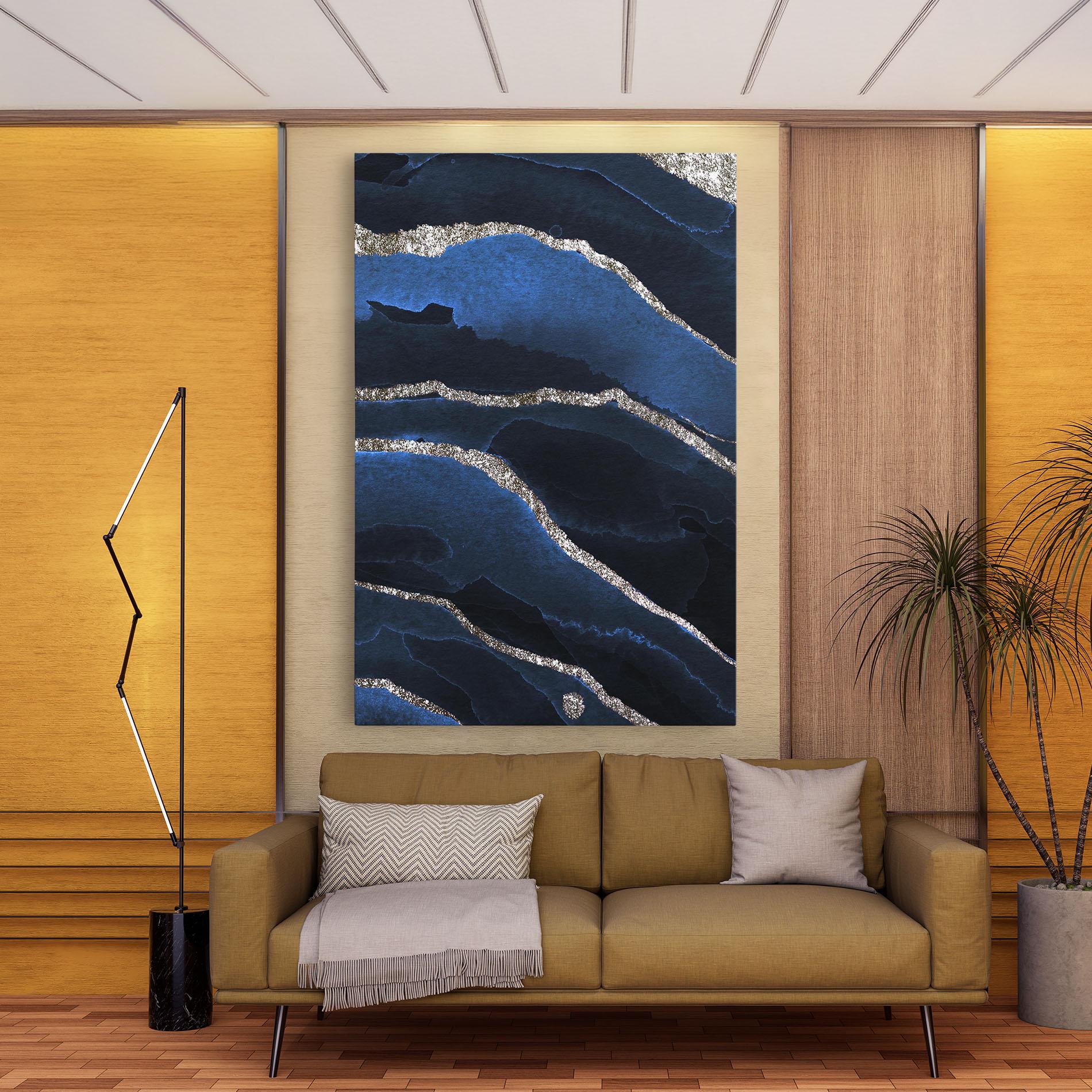 Tablou Canvas Golden Lines With Blue mockup 9