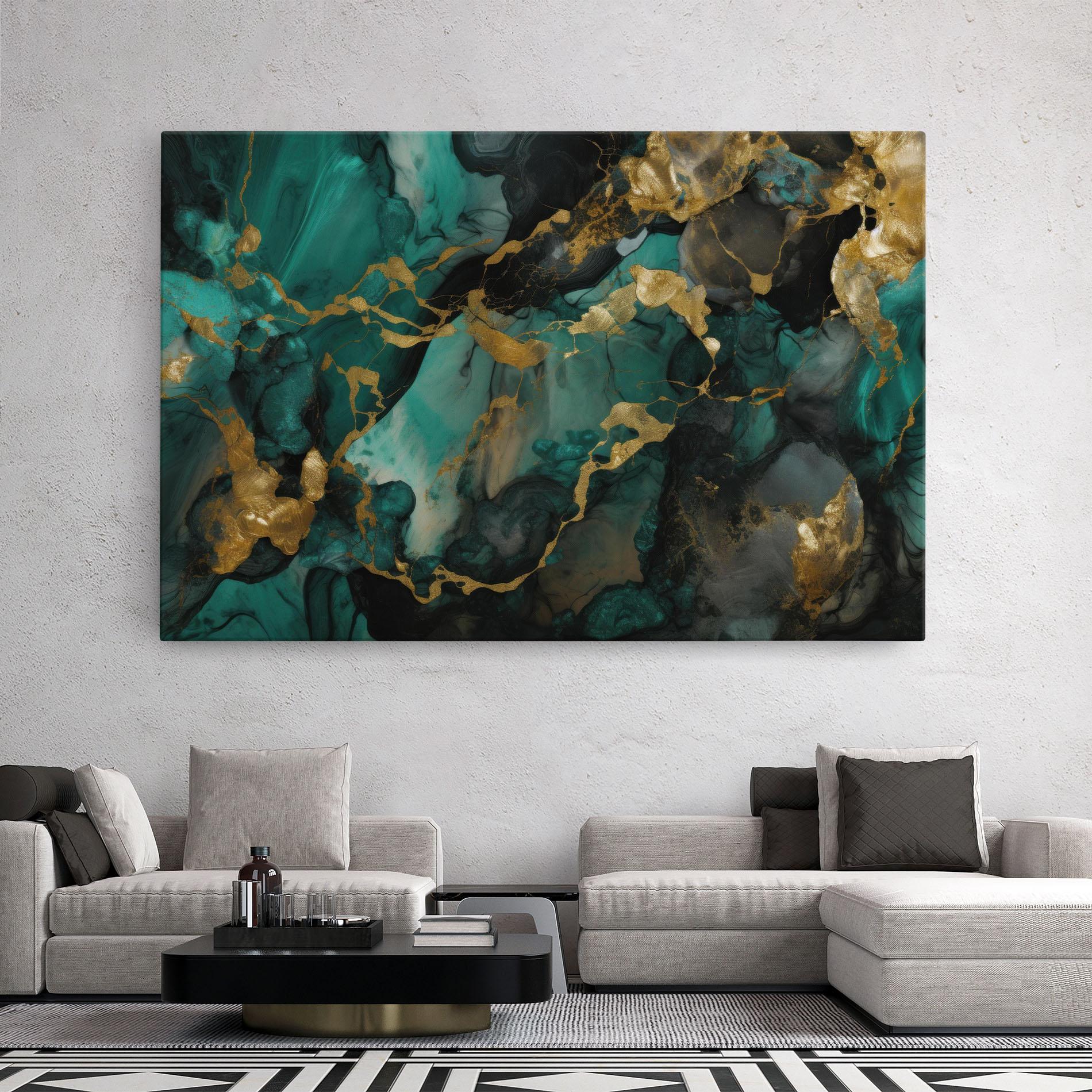 Tablou Canvas Dark Green Golden Marble mockup 2