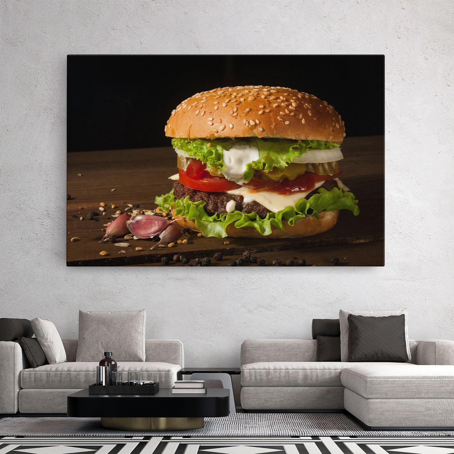 Tablou Canvas Delicious Hamburger mockup 2