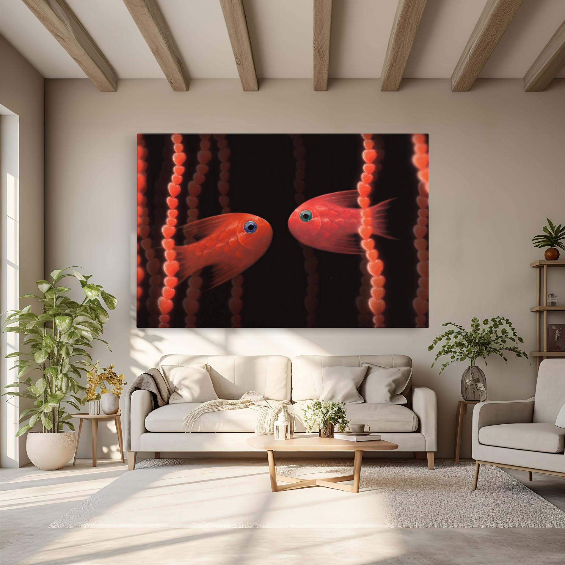 Tablou Canvas Orange Fish Heart mockup 6