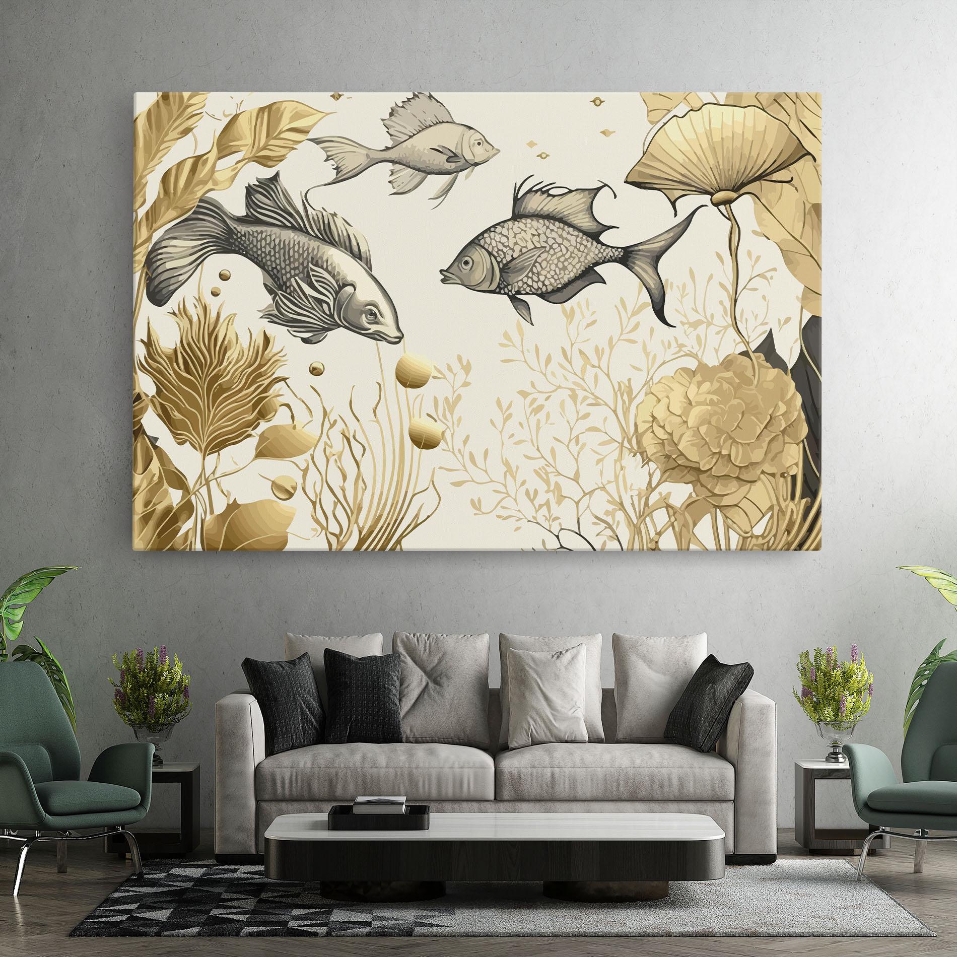 Tablou Canvas Grey Gold Fish mockup 7