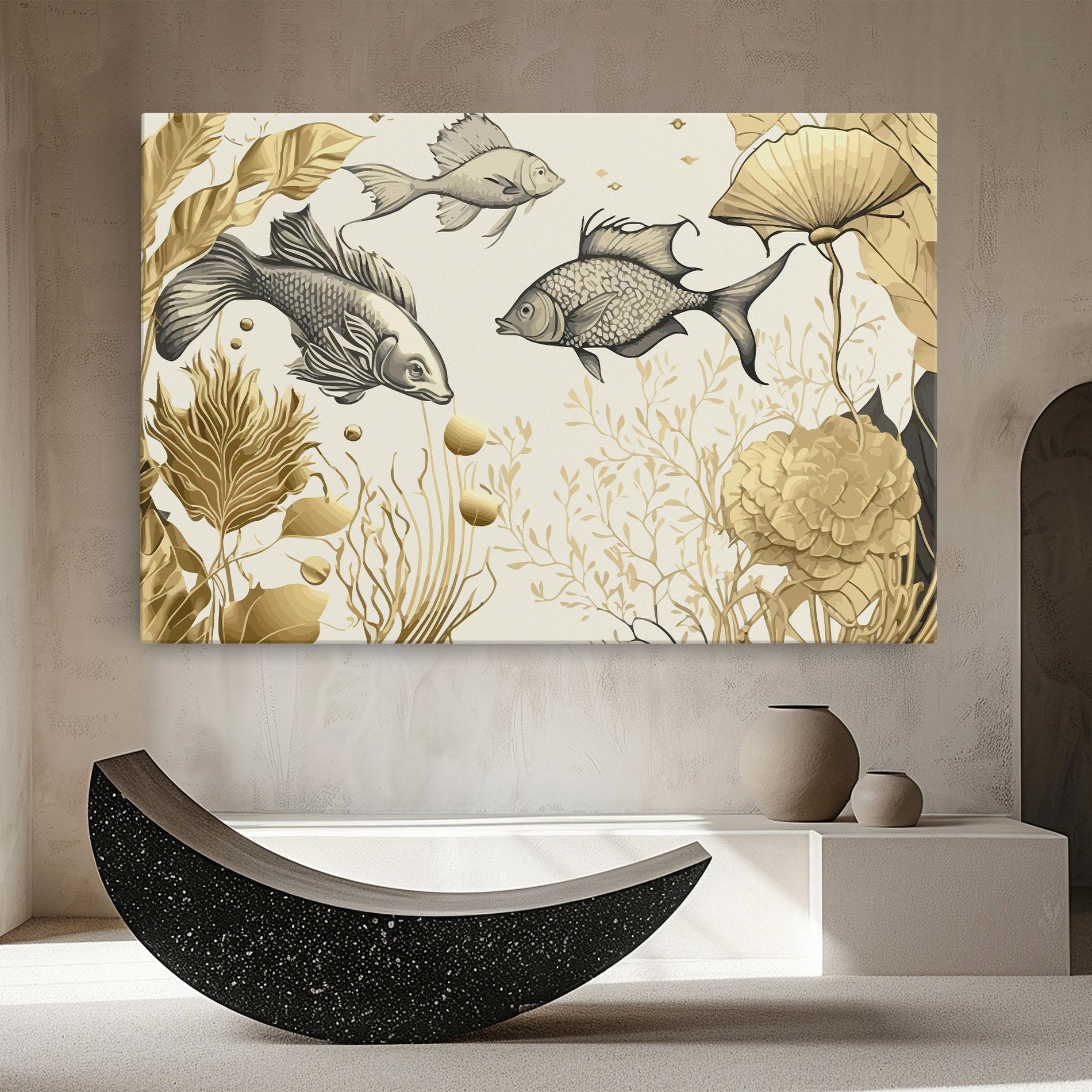 Tablou Canvas Grey Gold Fish mockup 8