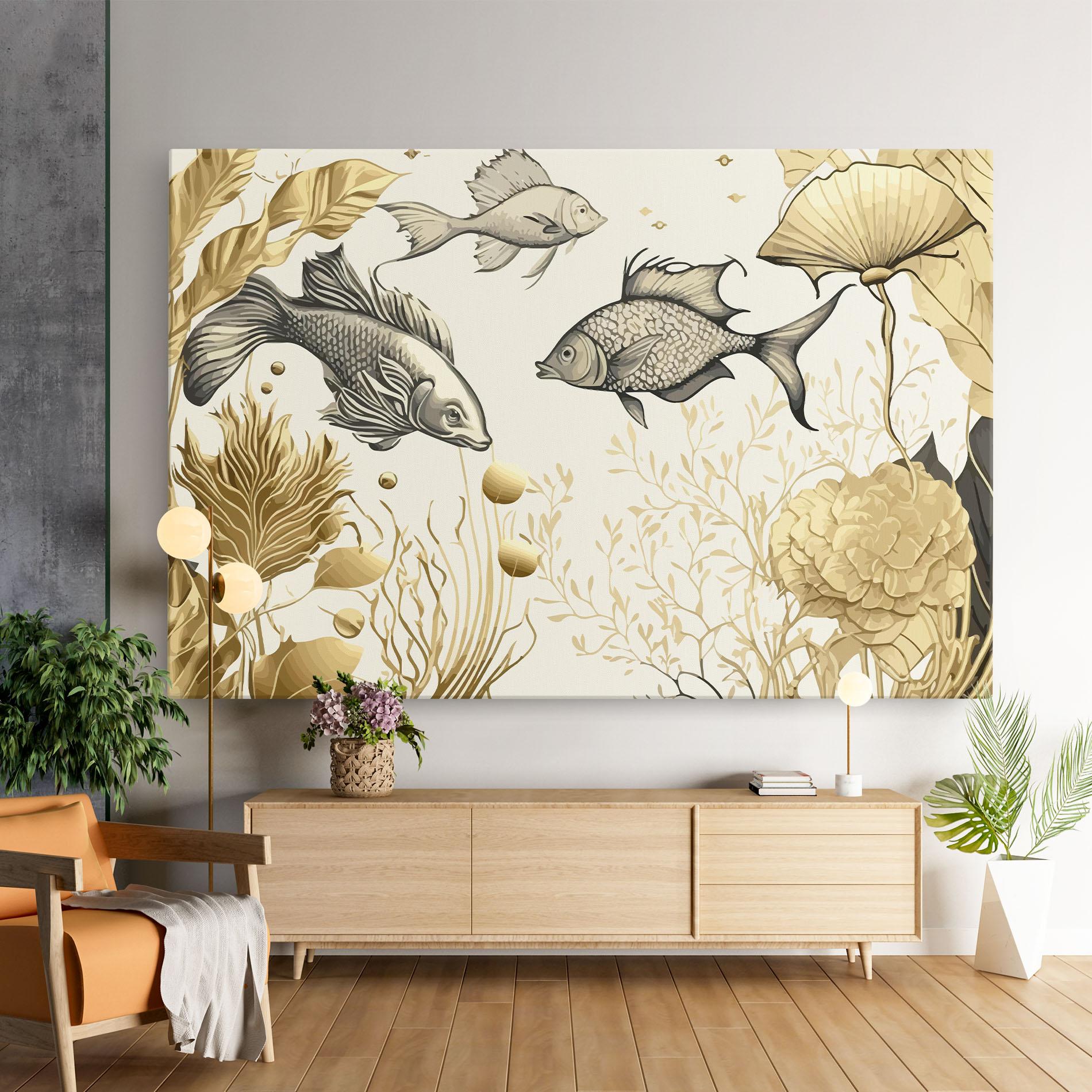 Tablou Canvas Grey Gold Fish mockup 9