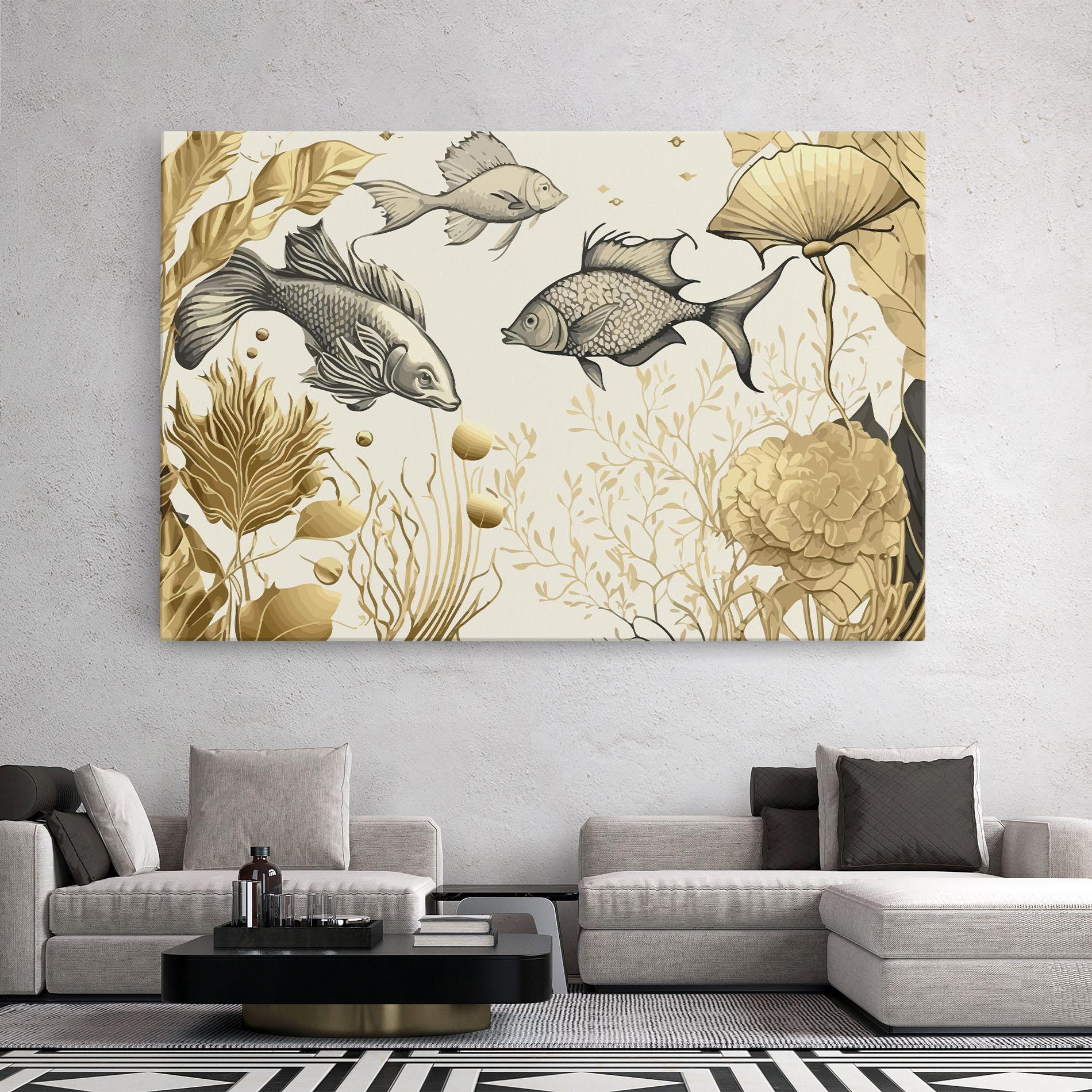 Tablou Canvas Grey Gold Fish mockup 2