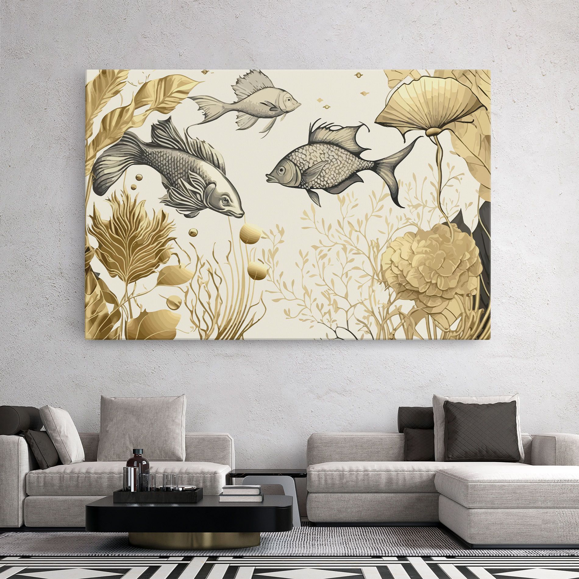 Grey Gold Fish mockup 2