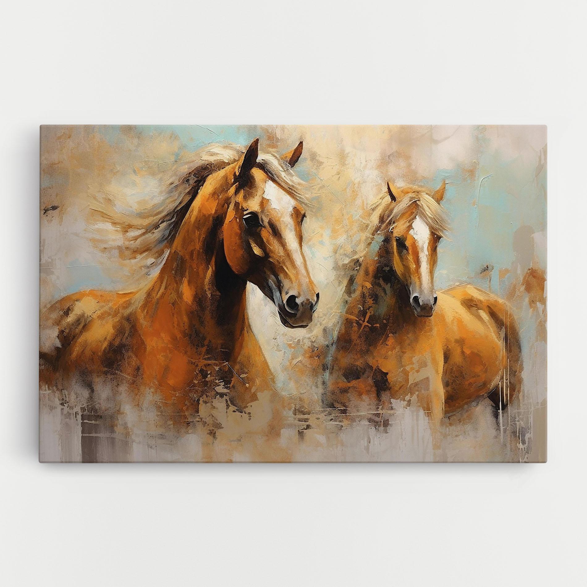 Tablou Canvas Brown Horses Staying mockup 0