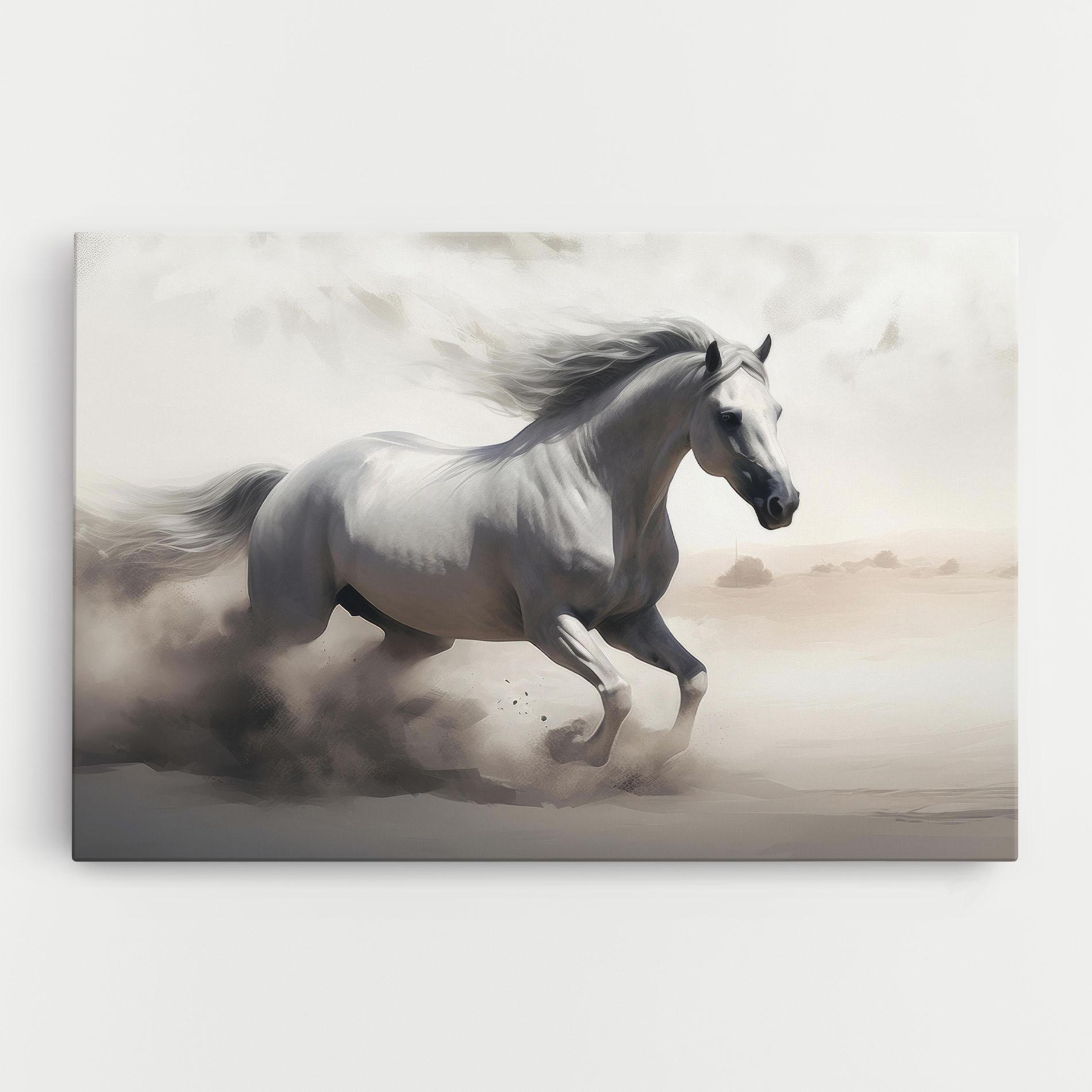Tablou Canvas Light Grey Horse Galloping mockup 0