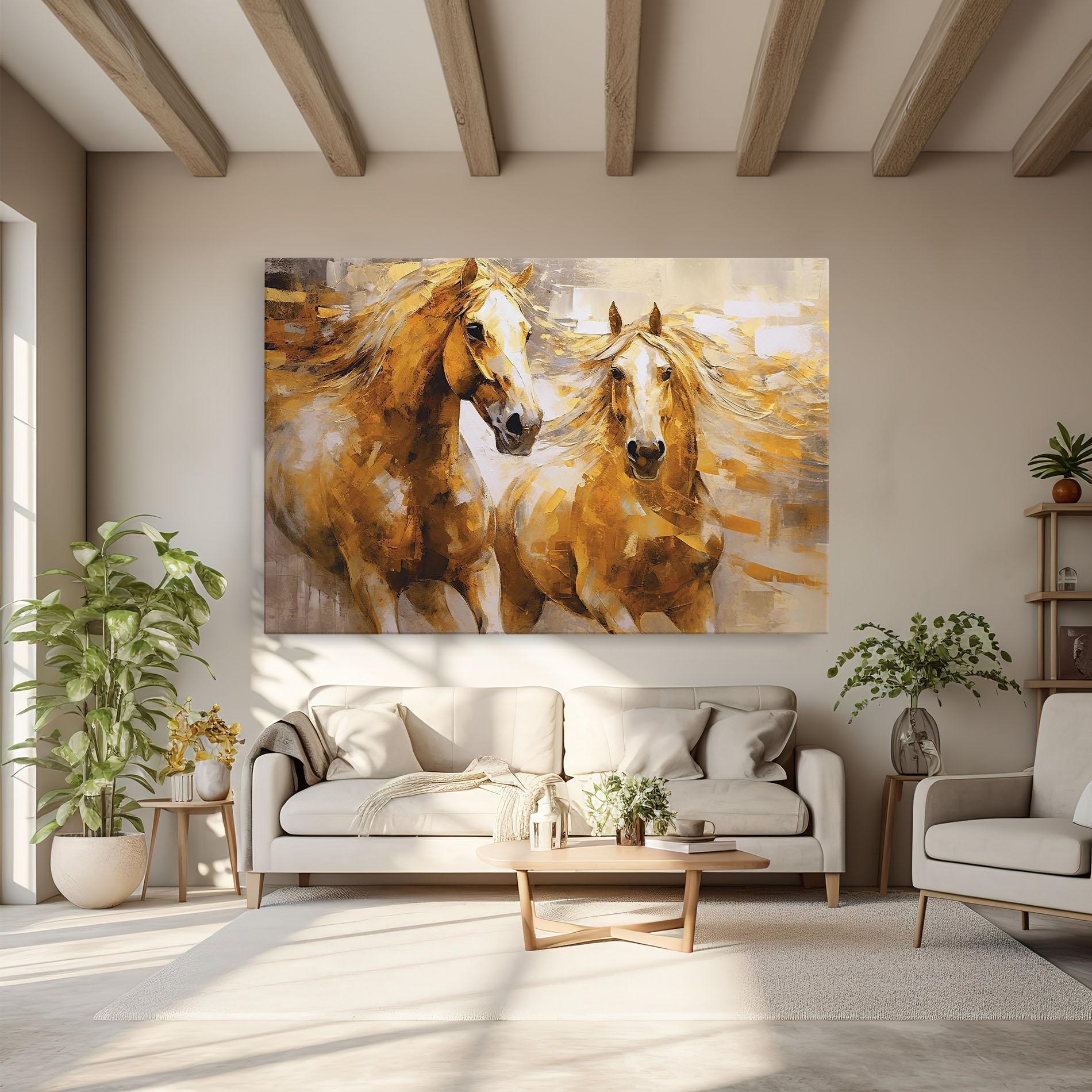 Tablou Canvas Golden Brown Horses mockup 6