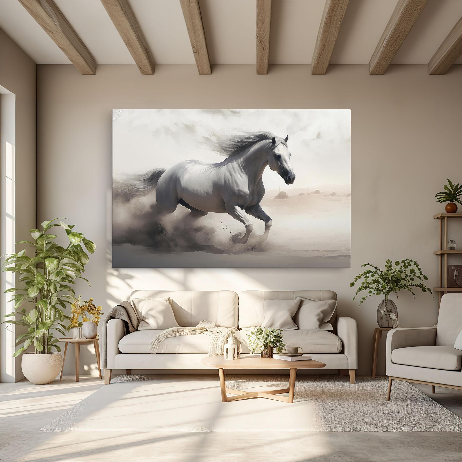 Tablou Canvas Light Grey Horse Galloping mockup 6