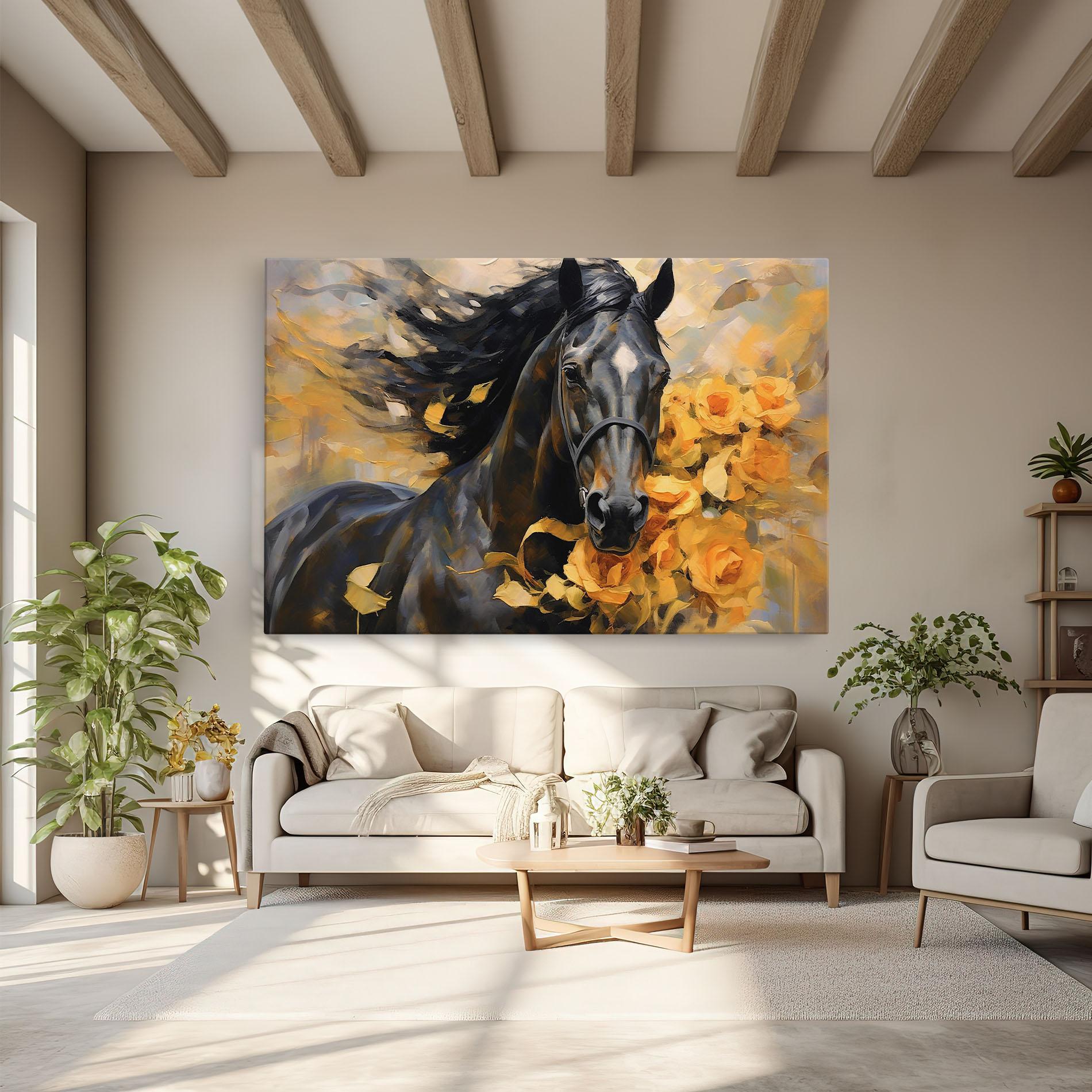 Tablou Canvas Yellow Roses Horse mockup 6