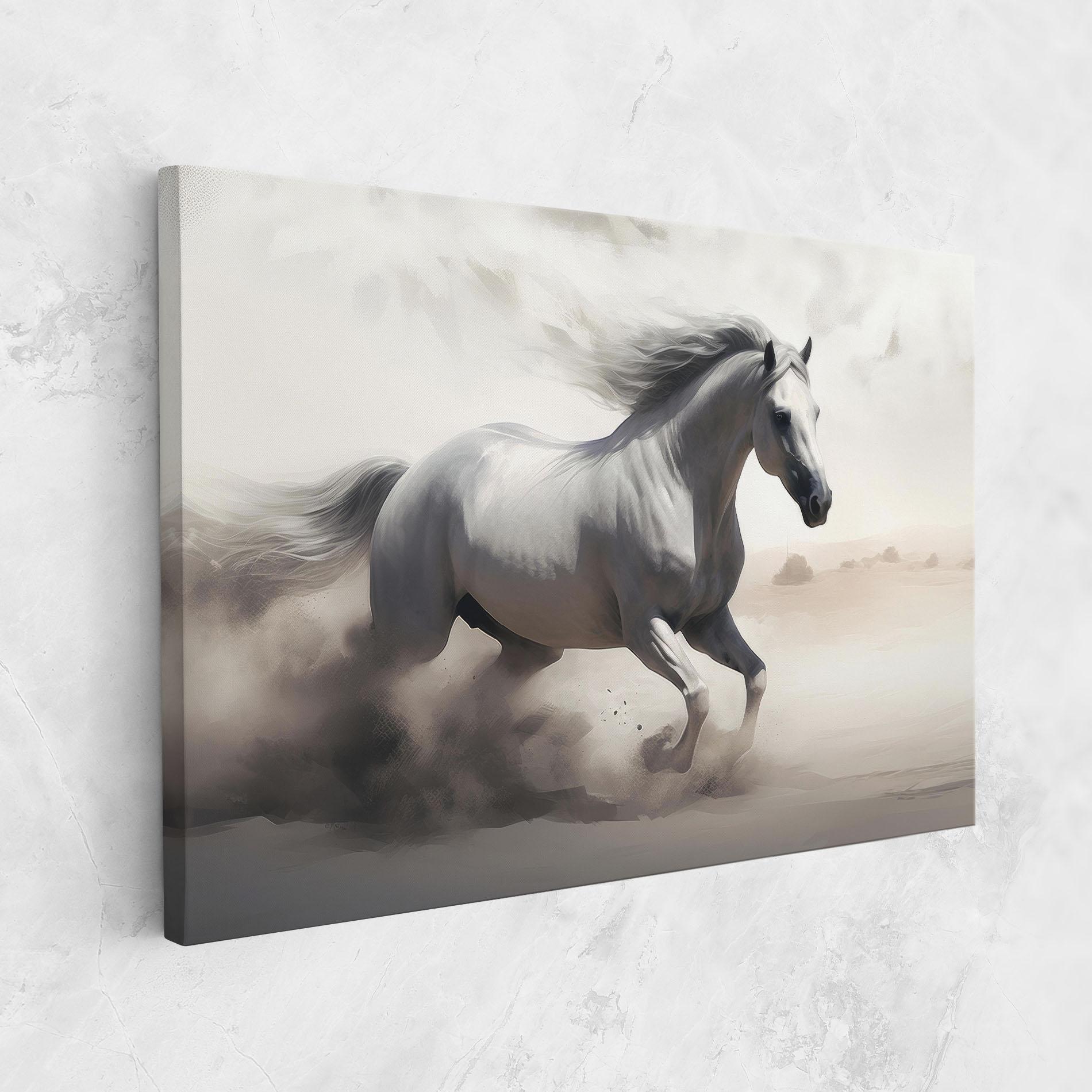 Tablou Canvas Light Grey Horse Galloping mockup 1
