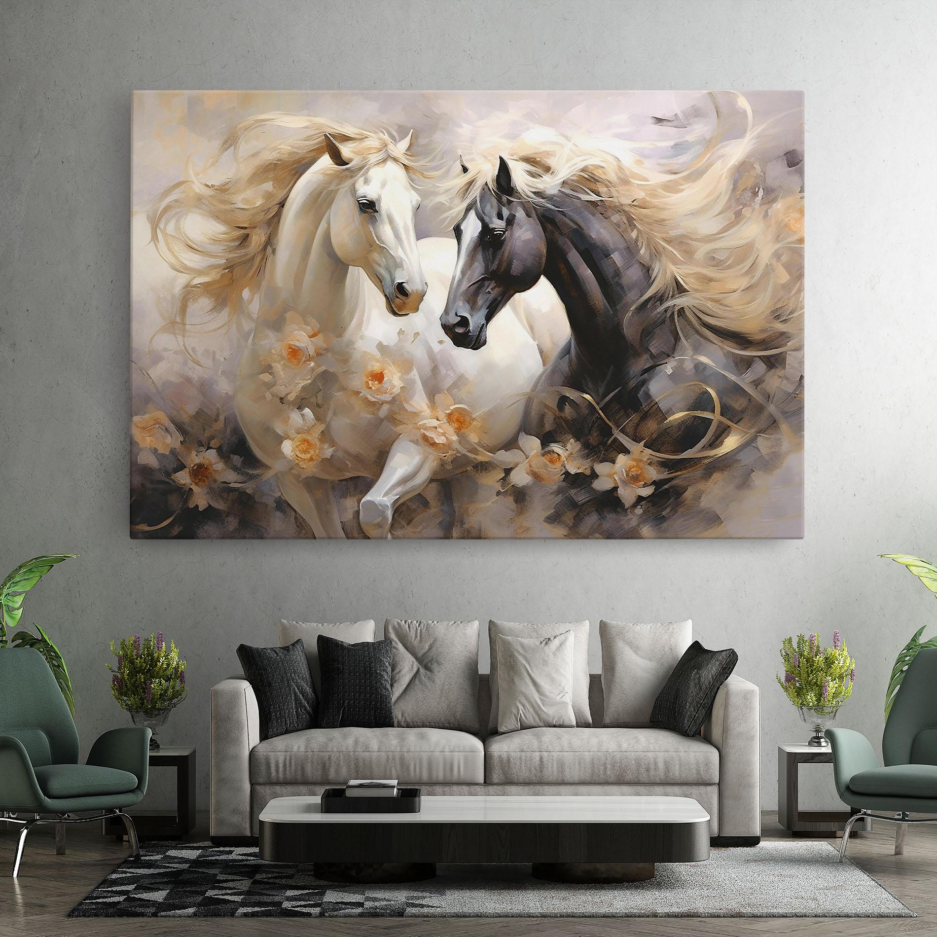 Tablou Canvas Black And White Horses mockup 7