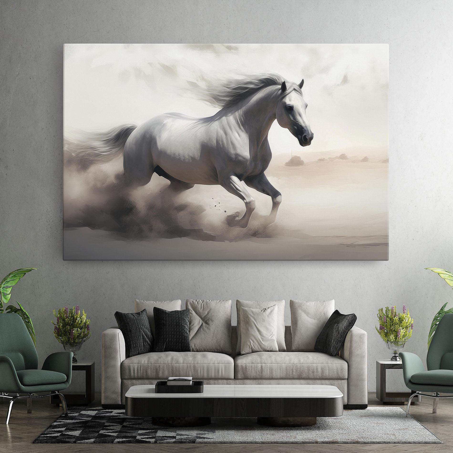 Tablou Canvas Light Grey Horse Galloping mockup 7