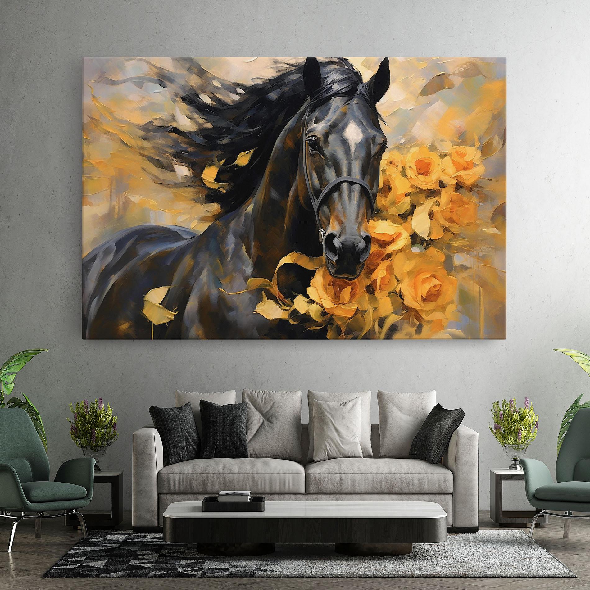 Tablou Canvas Yellow Roses Horse mockup 7