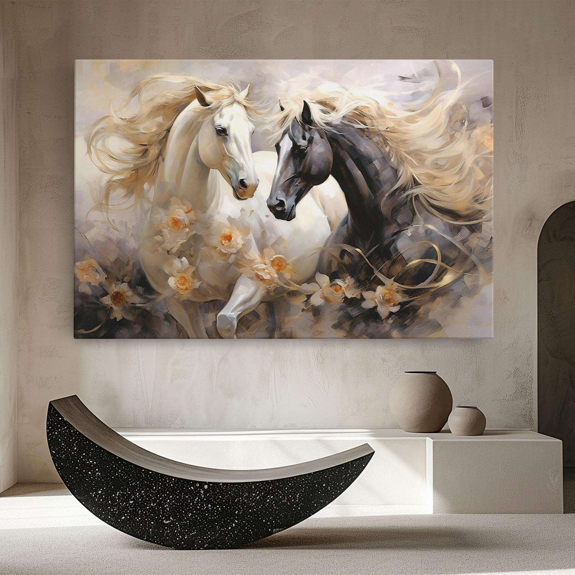 Tablou Canvas Black And White Horses mockup 8