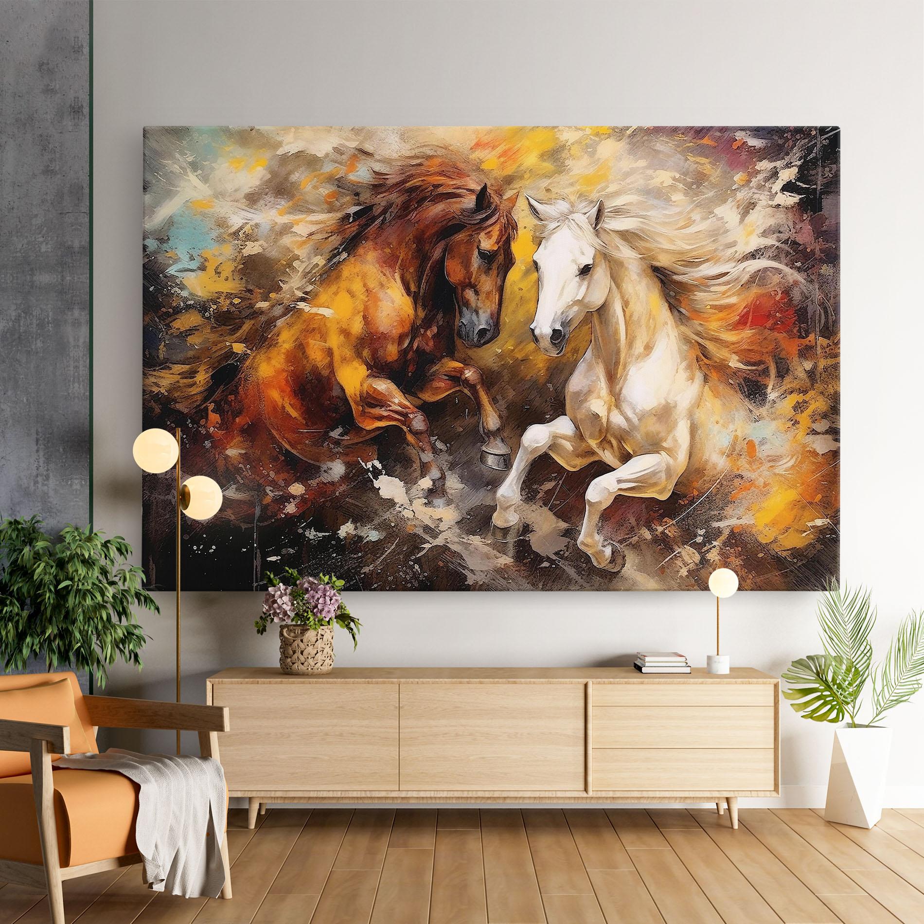 Tablou Canvas Brown White Horses mockup 9