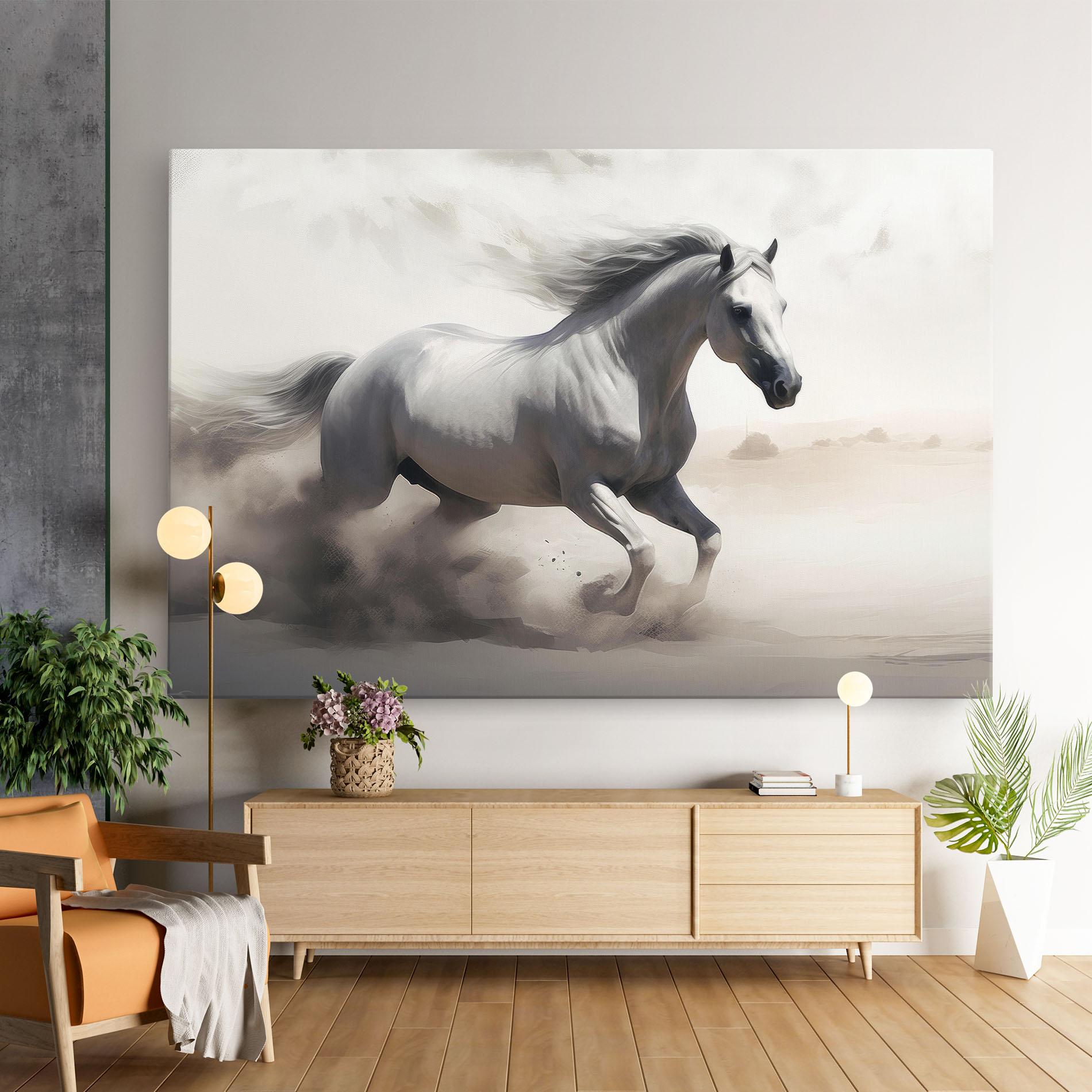 Tablou Canvas Light Grey Horse Galloping mockup 9