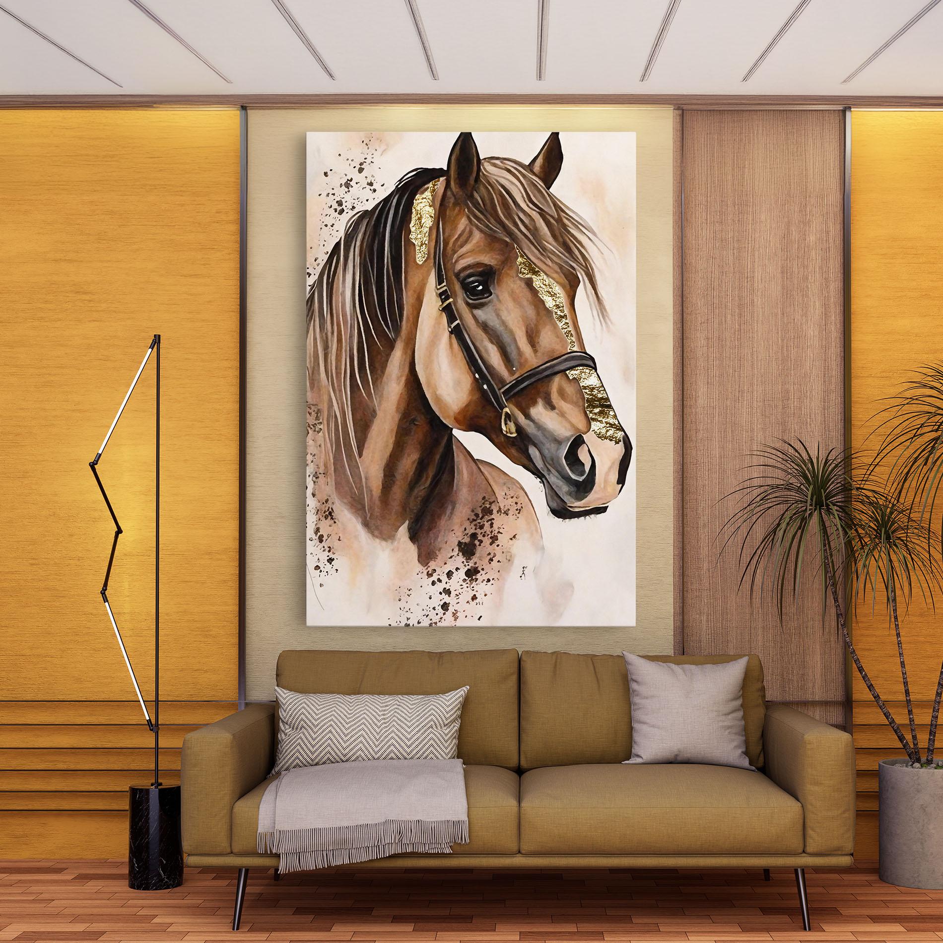 Tablou Canvas Gold Horse Painting mockup 9