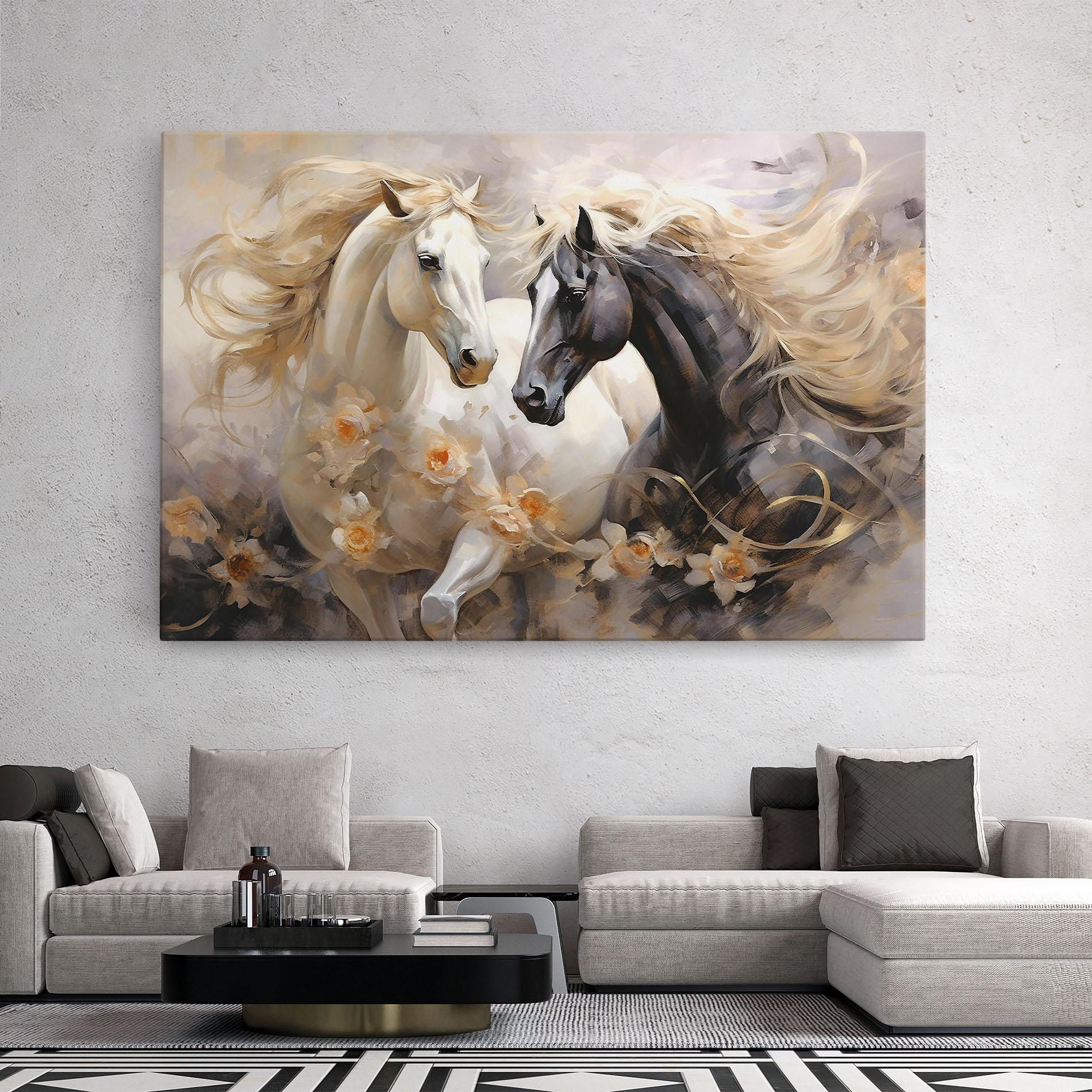 Tablou Canvas Black And White Horses mockup 2