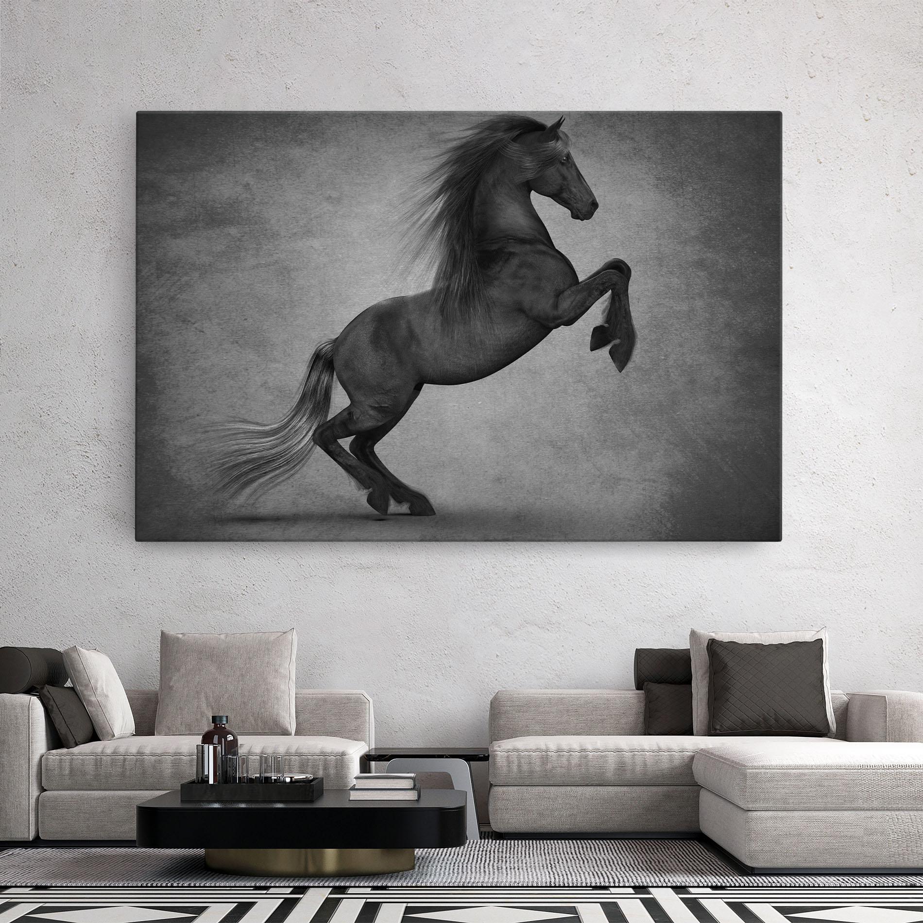 Tablou Canvas Black Horse Jumping mockup 2