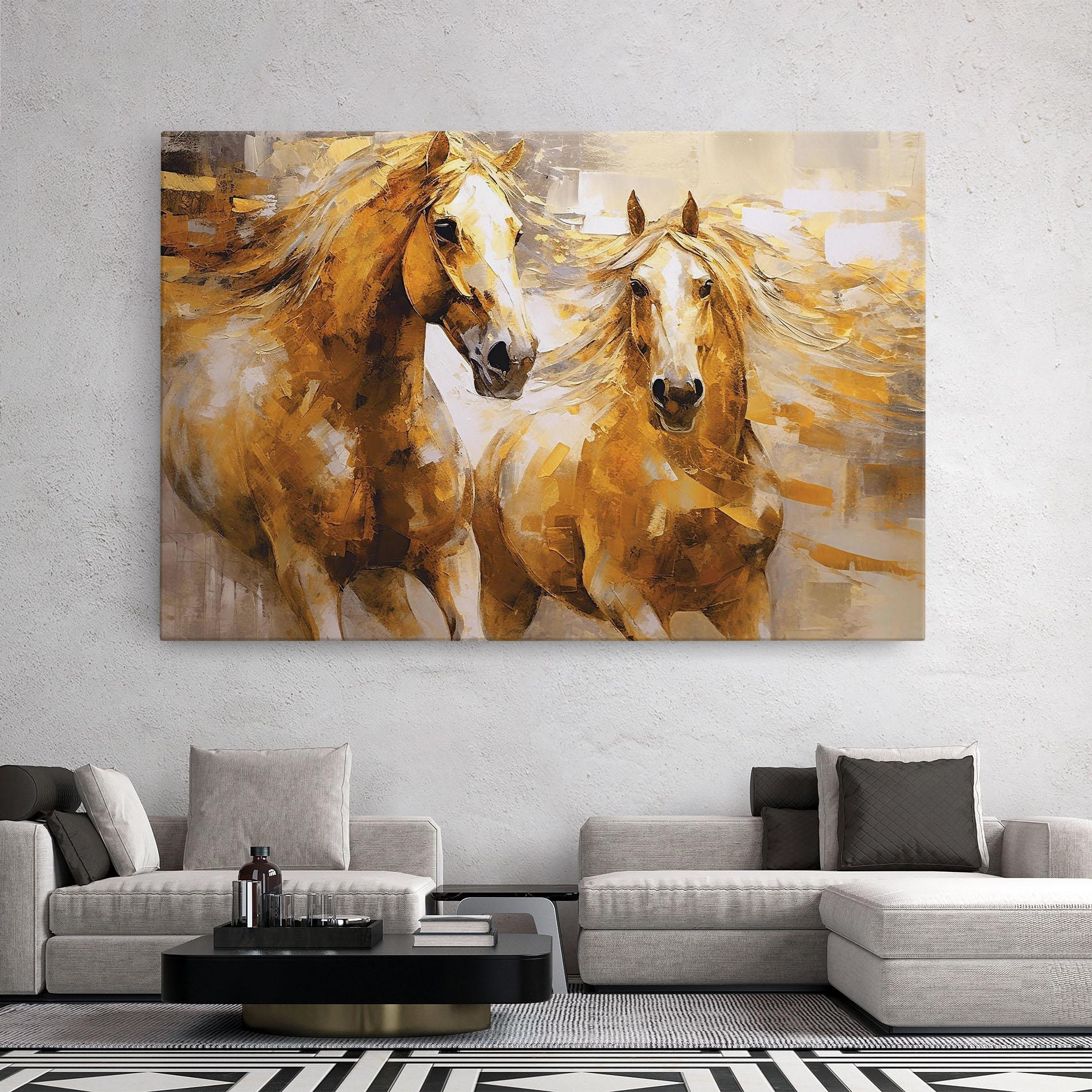 Tablou Canvas Golden Brown Horses mockup 2