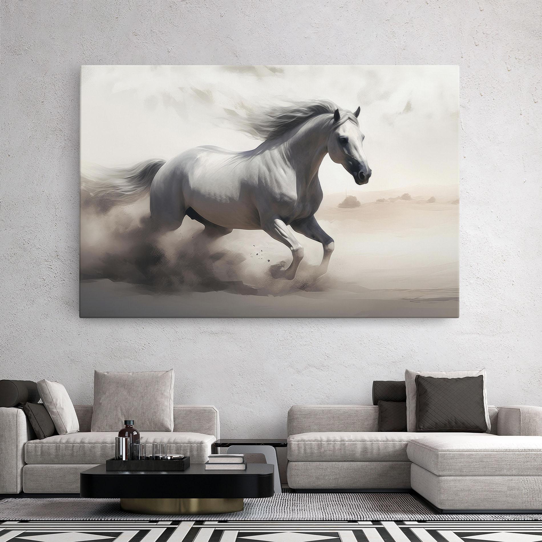 Tablou Canvas Light Grey Horse Galloping mockup 2