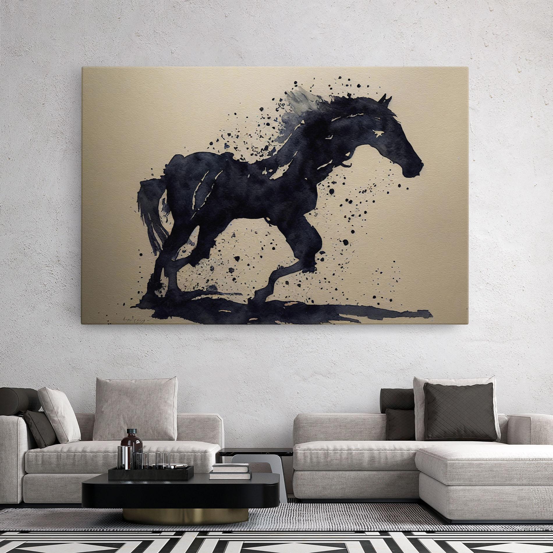 Tablou Canvas Watercolor Black Horse mockup 2