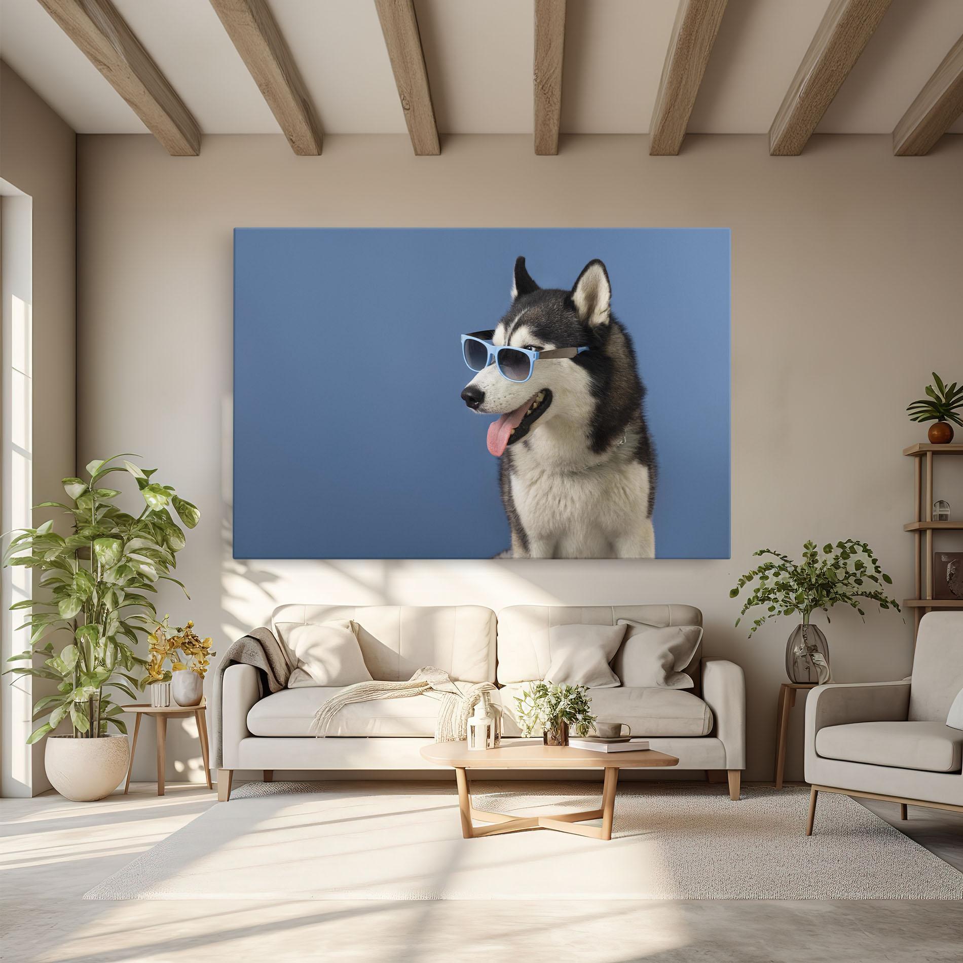 Tablou Canvas Blue Glasses Dog mockup 6