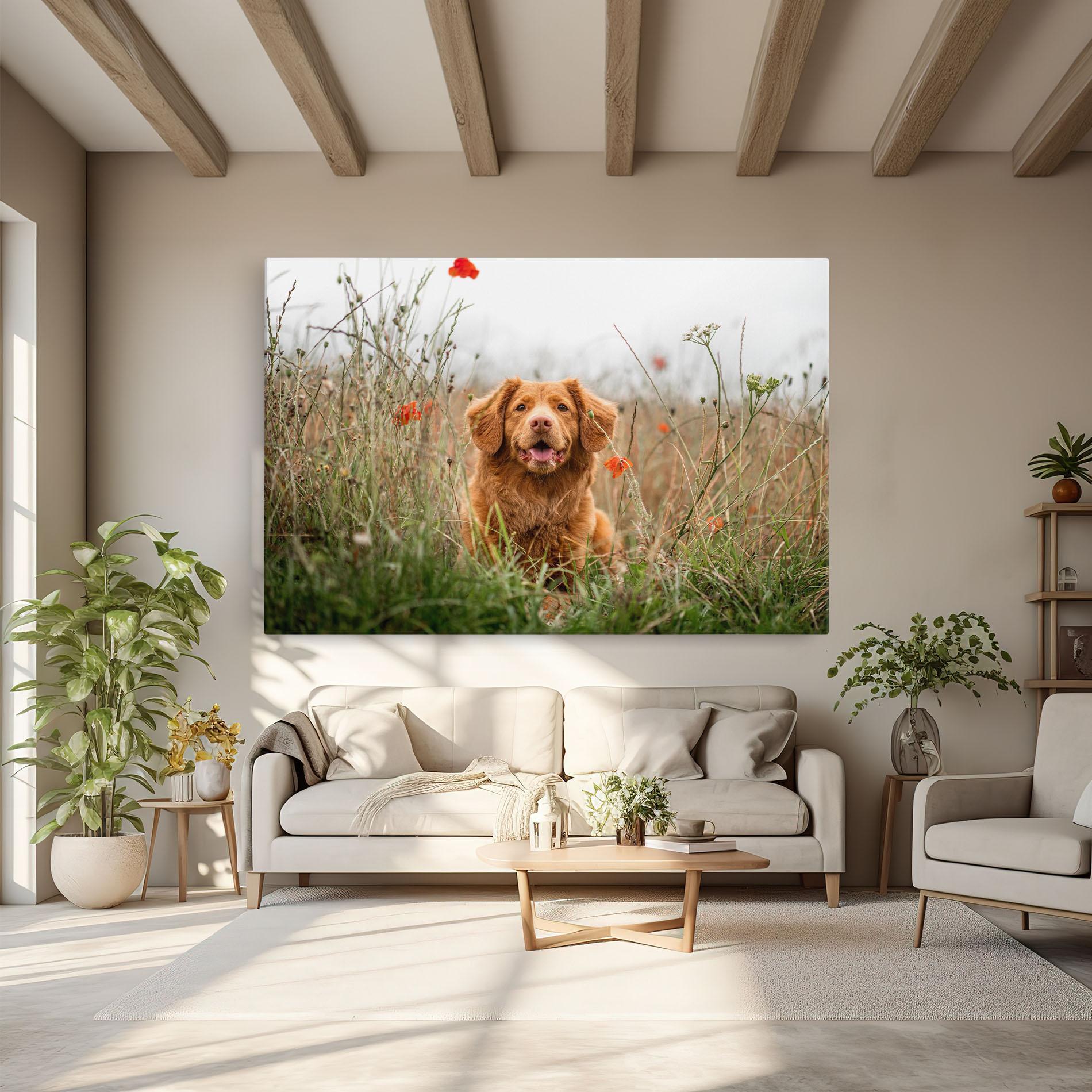 Tablou Canvas Red Flowers Dog mockup 6